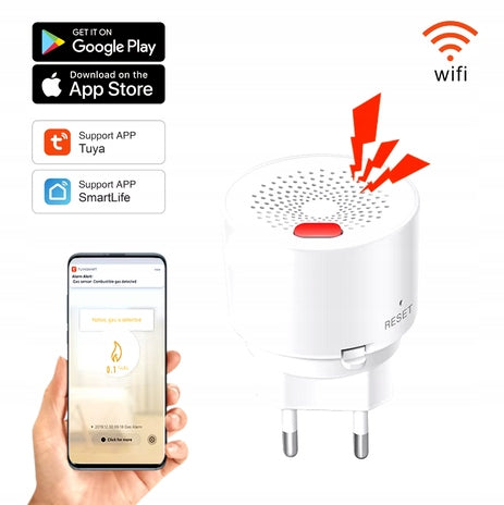 Smart gas combustible gas sensor Tuya WiFi audible alarm, light 230V
