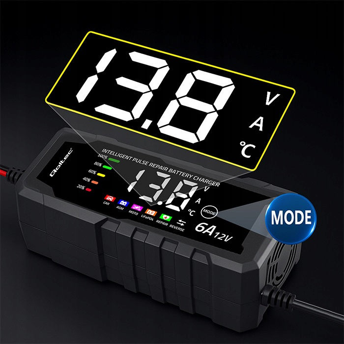 Smart rectifier 12V 6A LCD AGM GEL LiFePO4 Qoltec with repair function Packaging status original