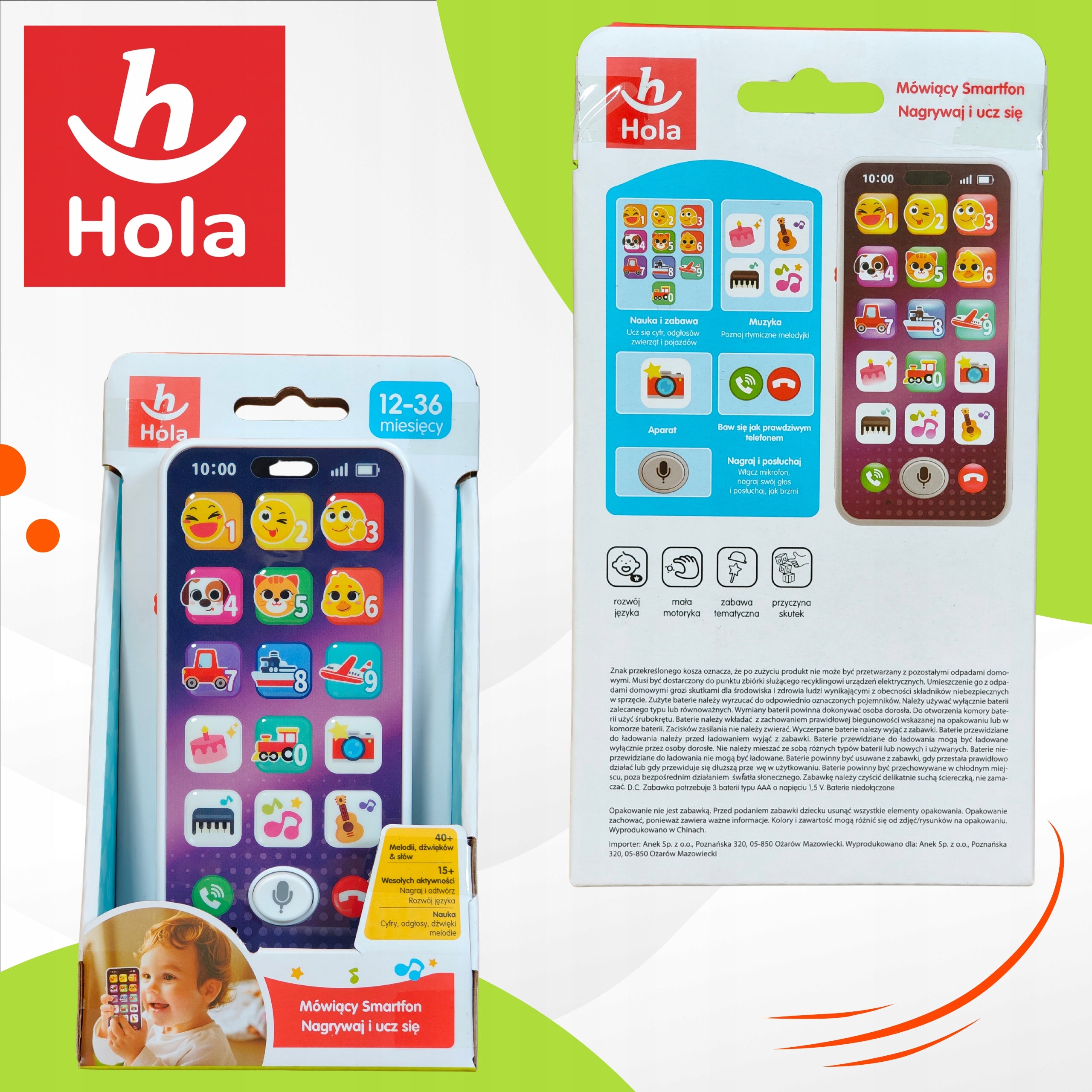 Smartphone phone for children interactive touch learning says record game Brand Hola