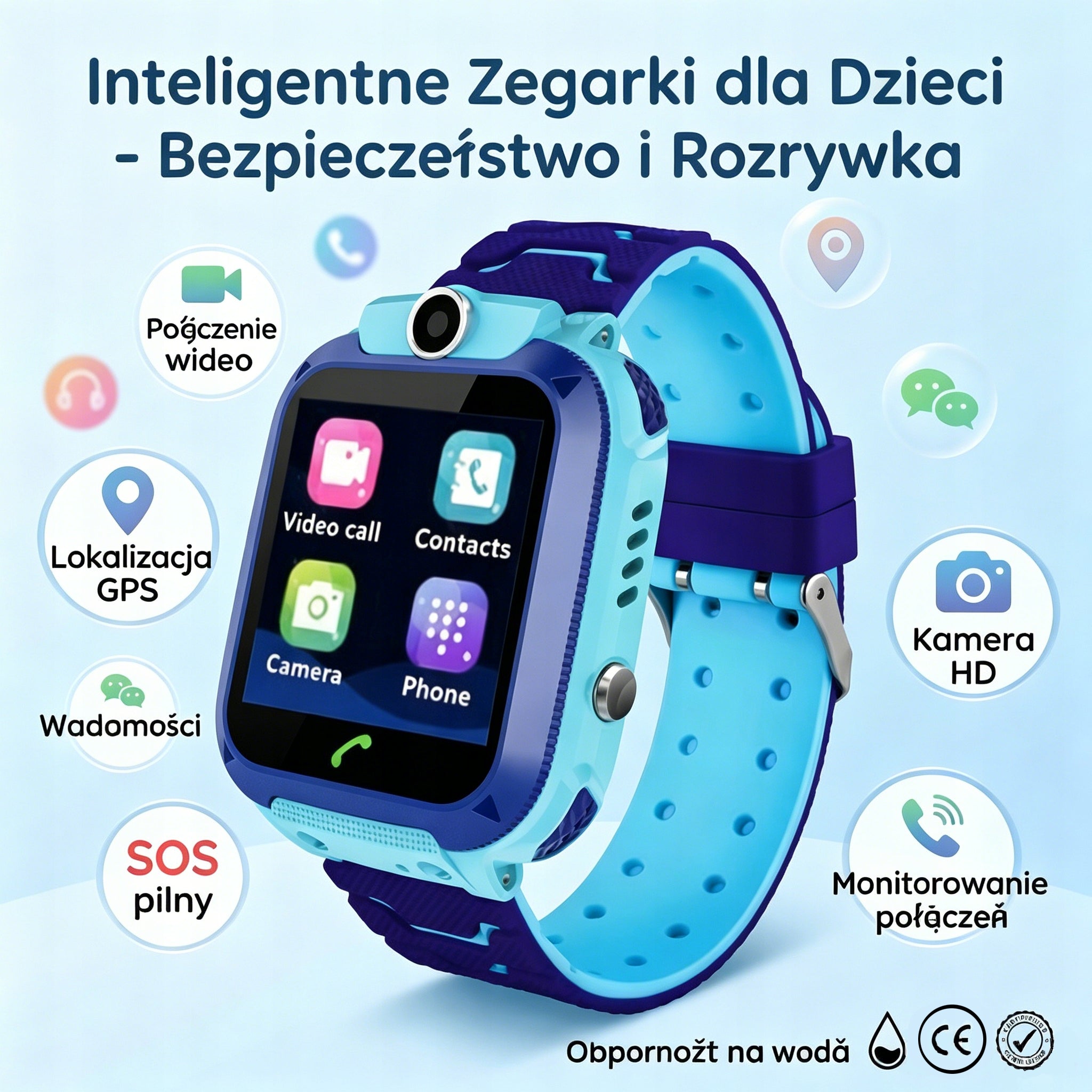 Smartwatch for children blue with camera and ringing function Model other