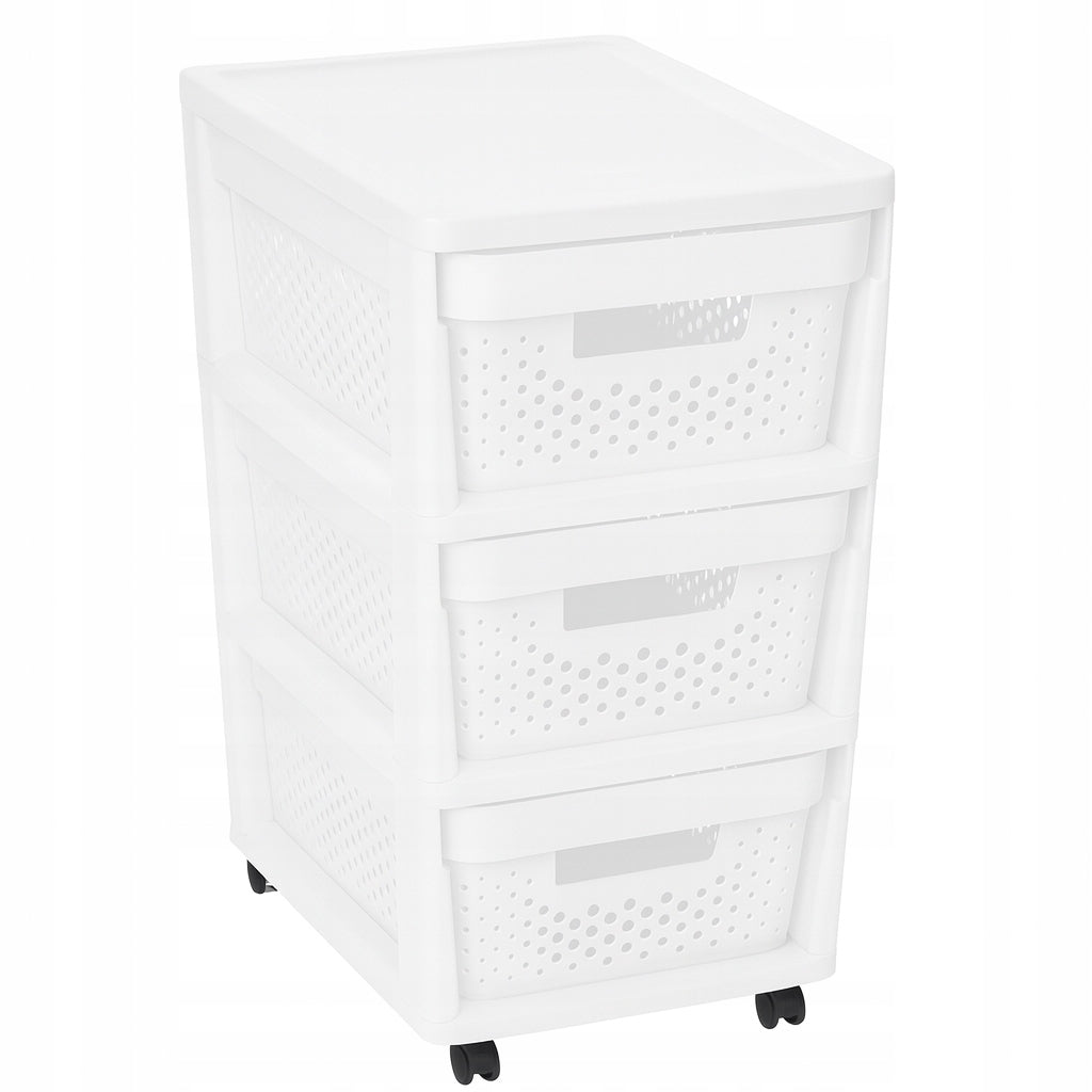 Smukee Bookcase Openwork pillar on wheels 3 levels of drawers 11L white
