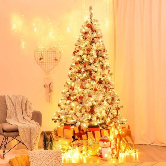 Snow-covered Christmas tree 225 cm with lights – 1010 snow branches Brand Costway