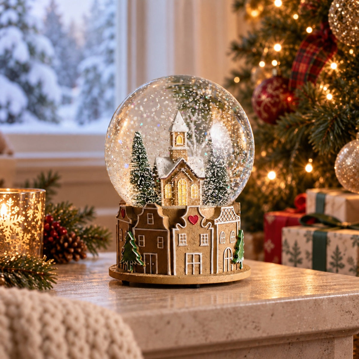 Snowball with wind-up music box and melody playing Christmas music box Brand home&you
