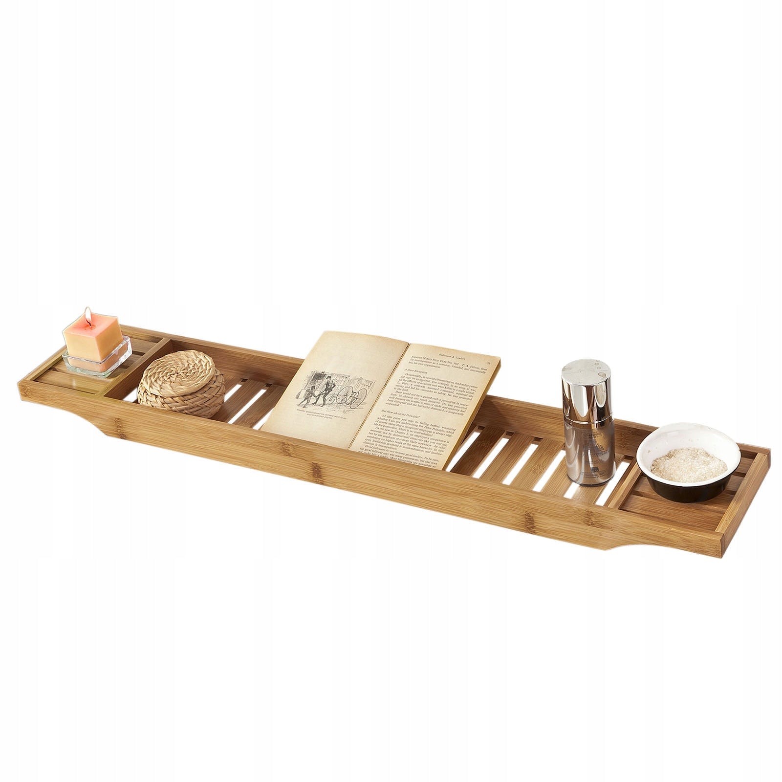 SoBuy FRG212-N Bathtub Shelf with Book Holder Wood Bottle