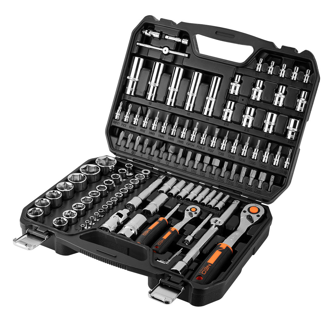 Socket wrench set 1/2", 1/4", 110 pcs, CrV Brand NEO TOOLS