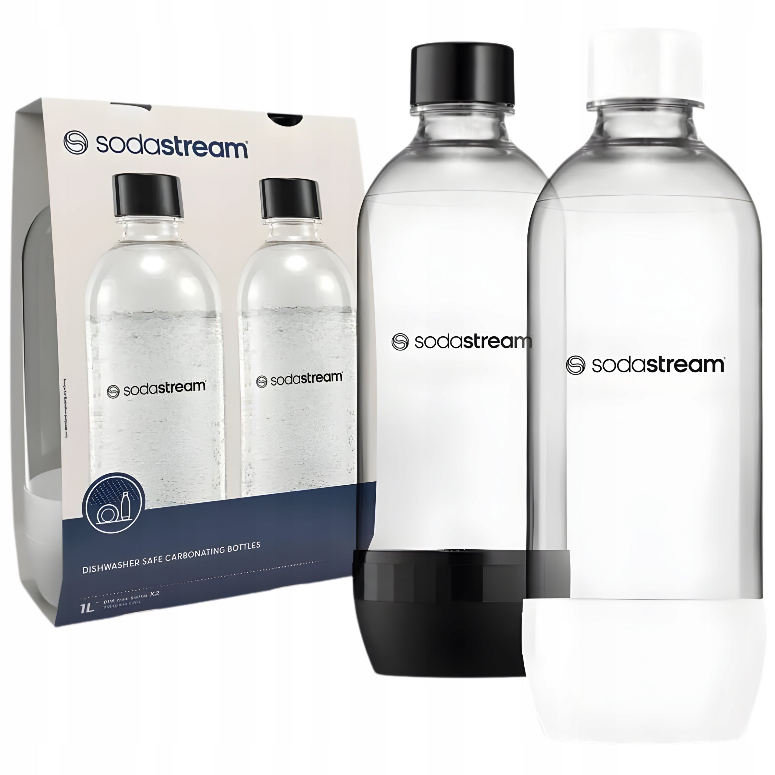 SodaStream Saturator Bottles 2x 1L Black/White Dishwasher Set Packaging status original