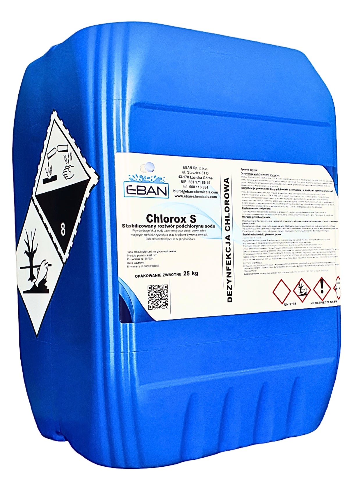Sodium Hypochlorite Stabilized Chlorine Solution for Swimming Pool Jacuzzi CHLOROX S 25L