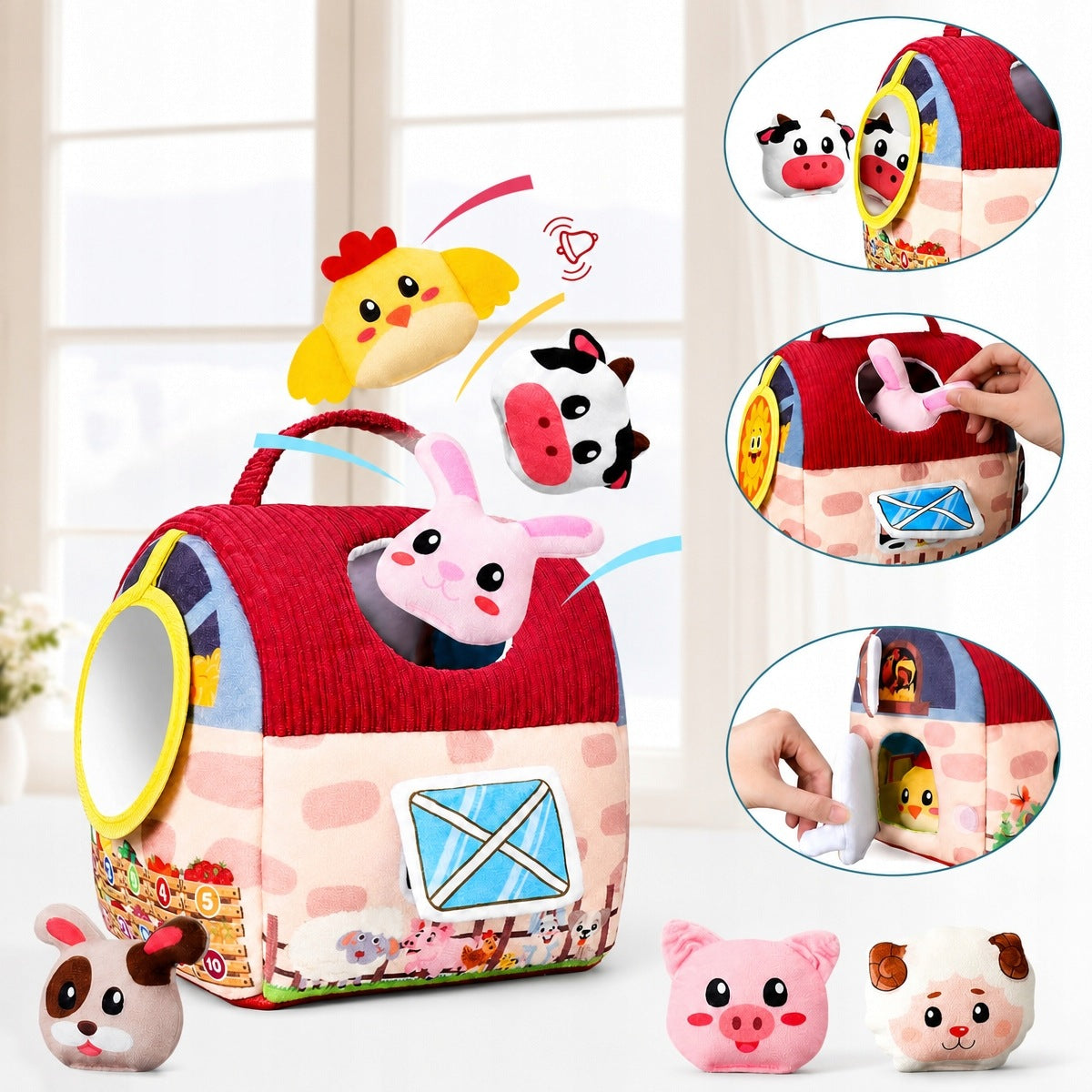 Soft plush house + 6 farm animals to play with Brand no brand
