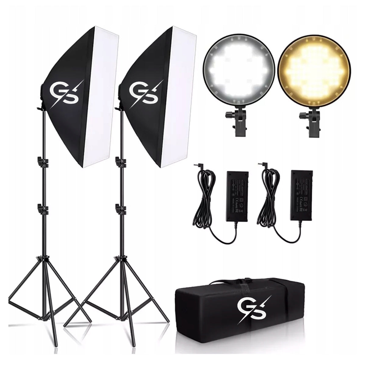 Softbox LED Lamps Set Lighting Panel with Remote Control 2x500W Tripods Bag Packaging status original