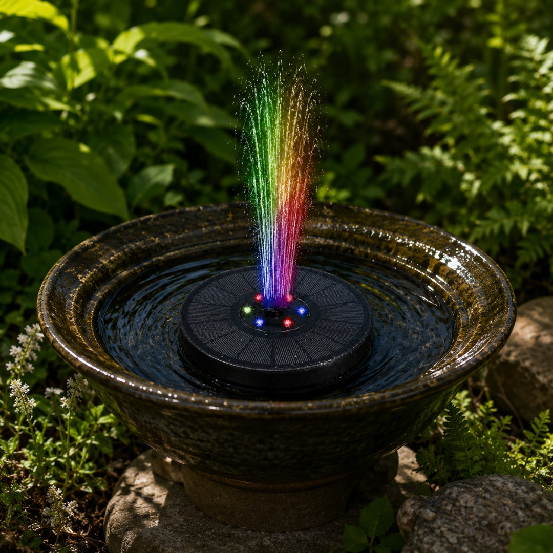 Solar Garden Fountain LED RGB Floating Pump for pond water Additional information solar-powered