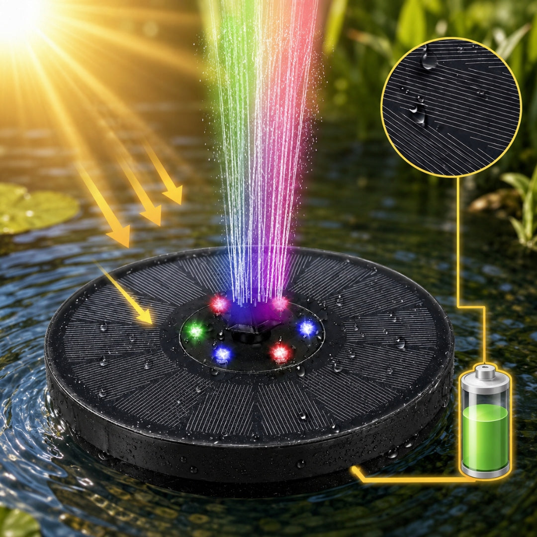 Solar Garden Fountain LED RGB Floating Pump for pond water Pump capacity l/h Do 500 l/h