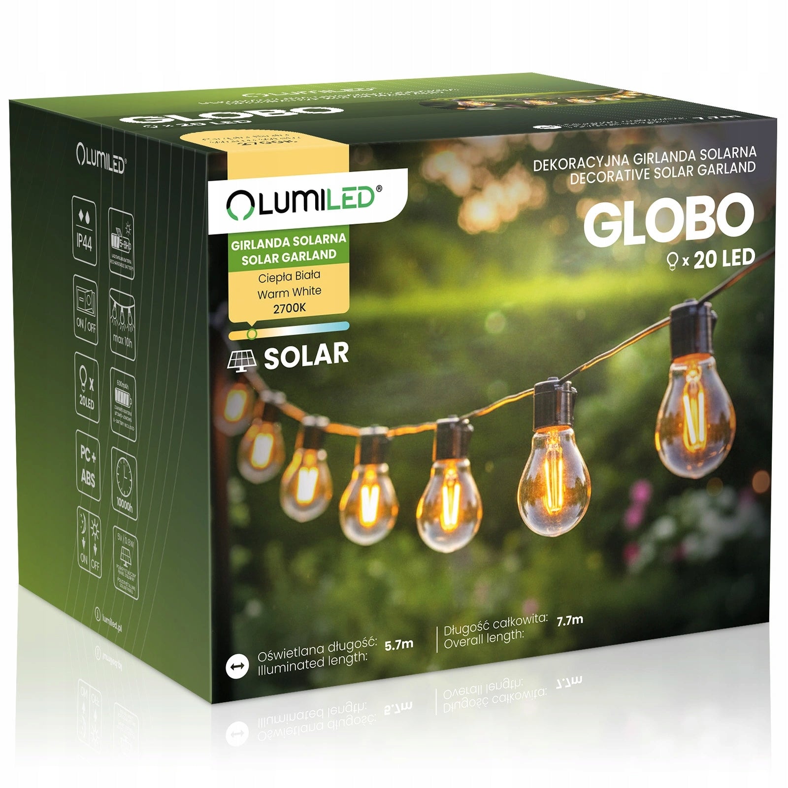 Solar Garden Garland 7,7m 20 LED Bulbs Retro Warm Outdoor Color Product weight with unit packaging 0.082 kg