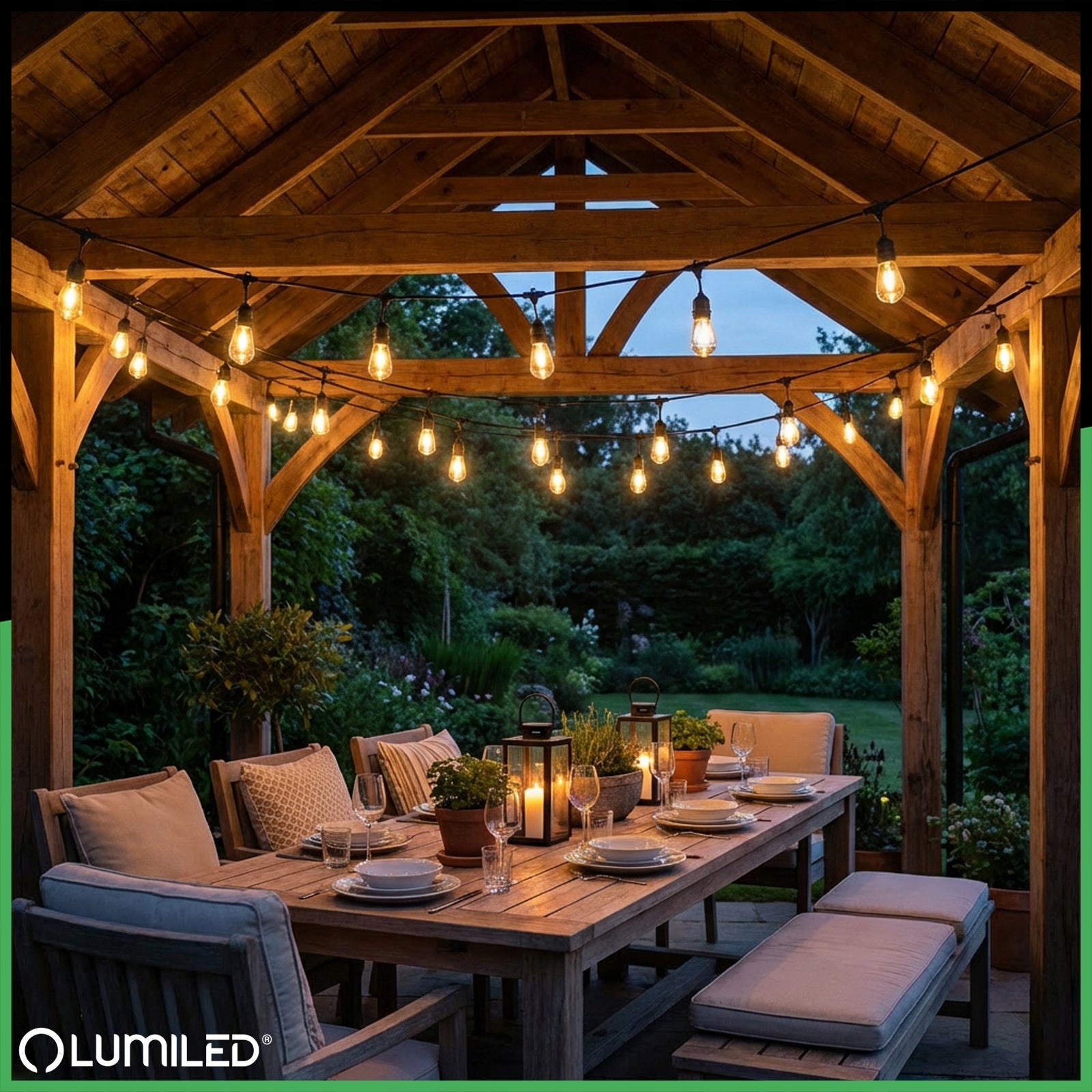 Solar Garden Garland Light 15 LED for Balcony Terrace 10m IP65 + PILOT Power supply solar