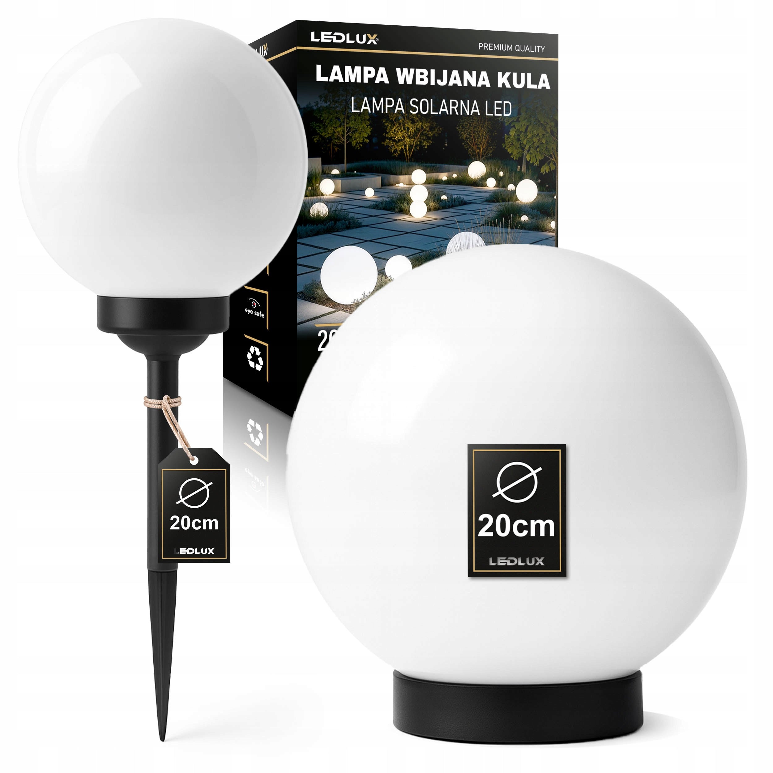 Solar Garden Lamp LED Ball 20cm Driven Ground White Cold Milk