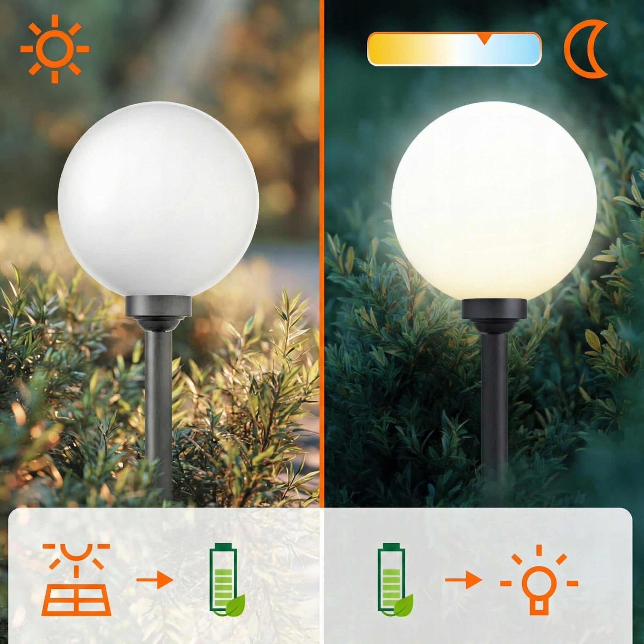 Solar Garden Lamp LED Ball 25cm Post Punched Twilight Sensor Garden Packaging status original
