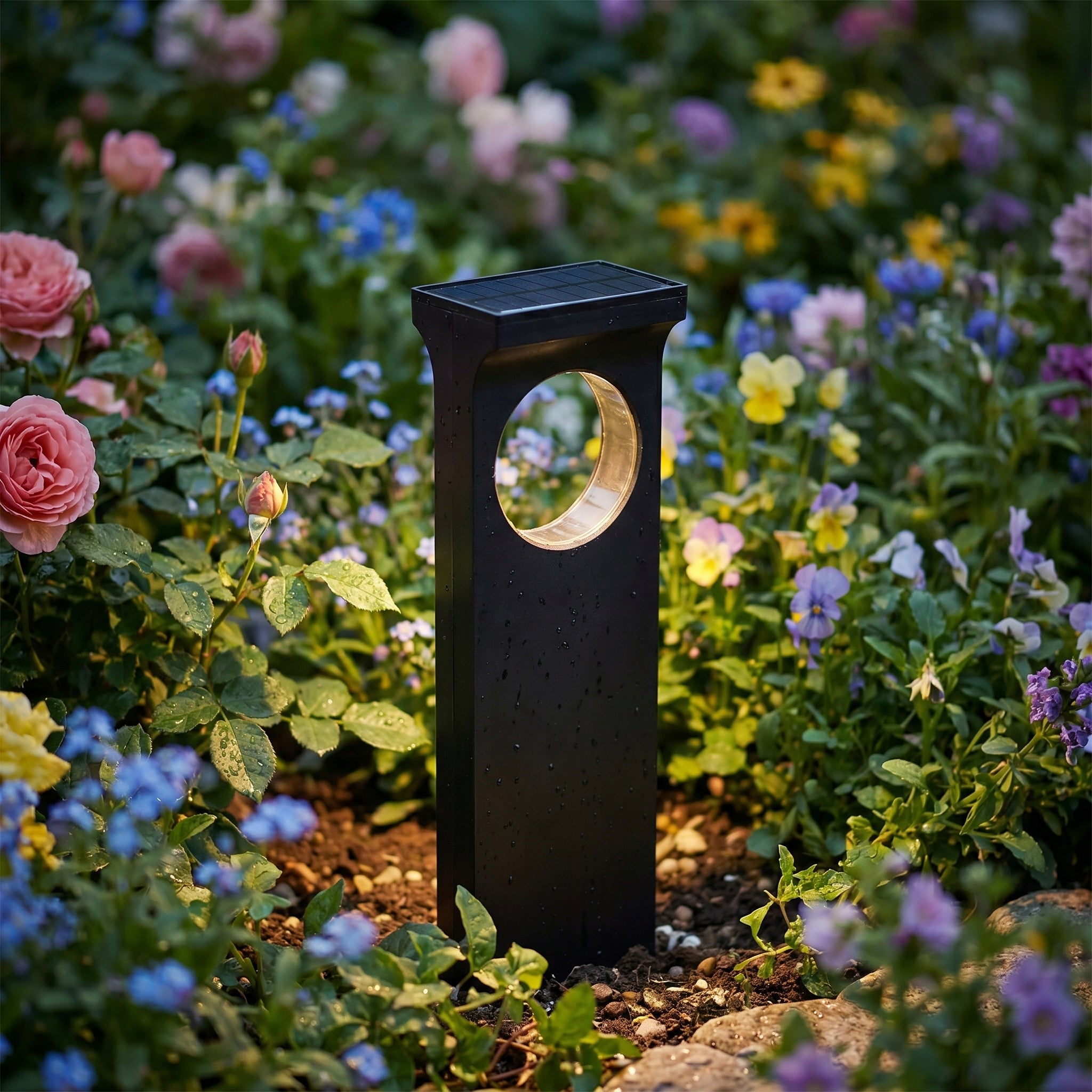 Solar Garden Lamp LED Pole Punched IP65 Black Twilight Sensor Packaging status original