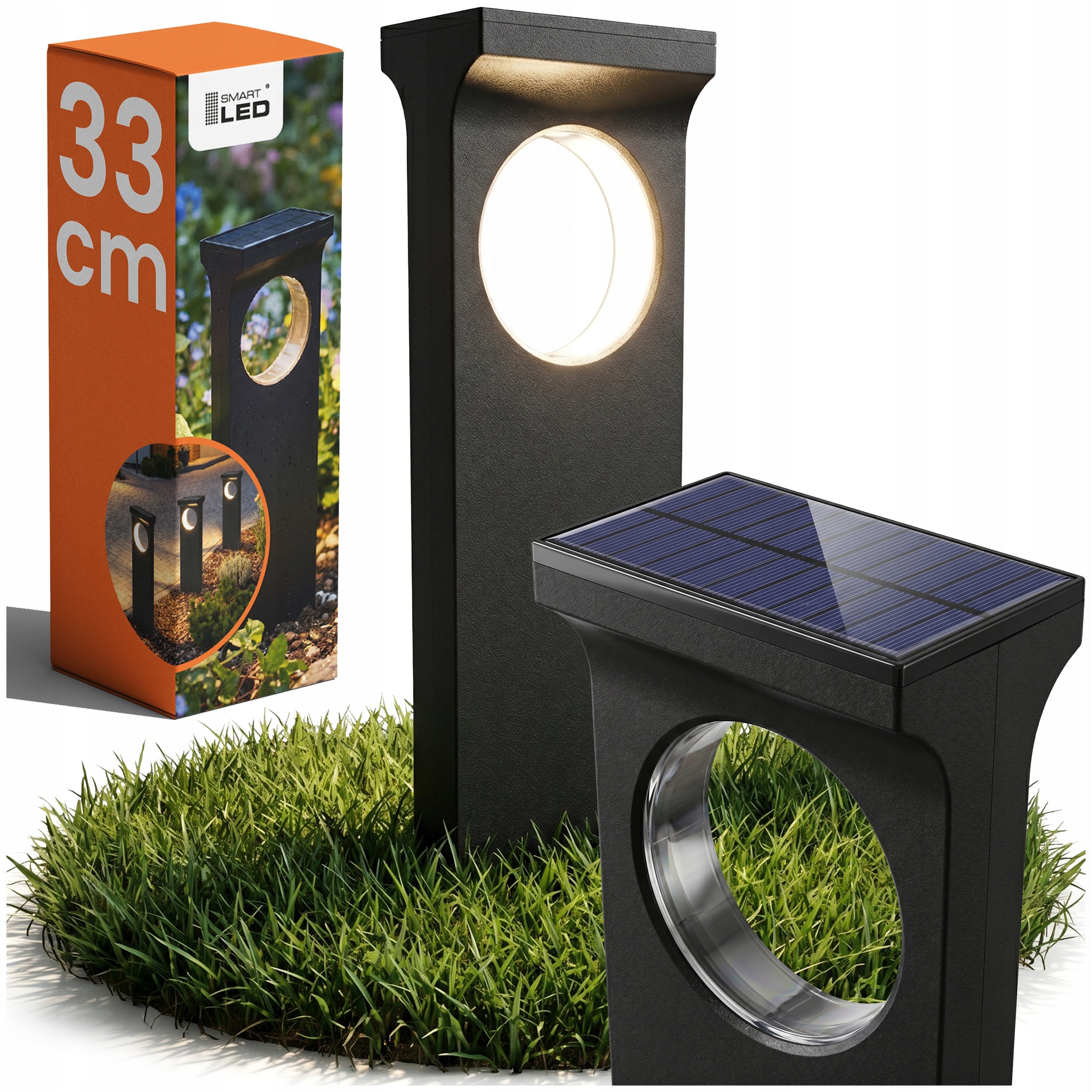 Solar Garden Lamp LED Pole Punched IP65 Black Twilight Sensor