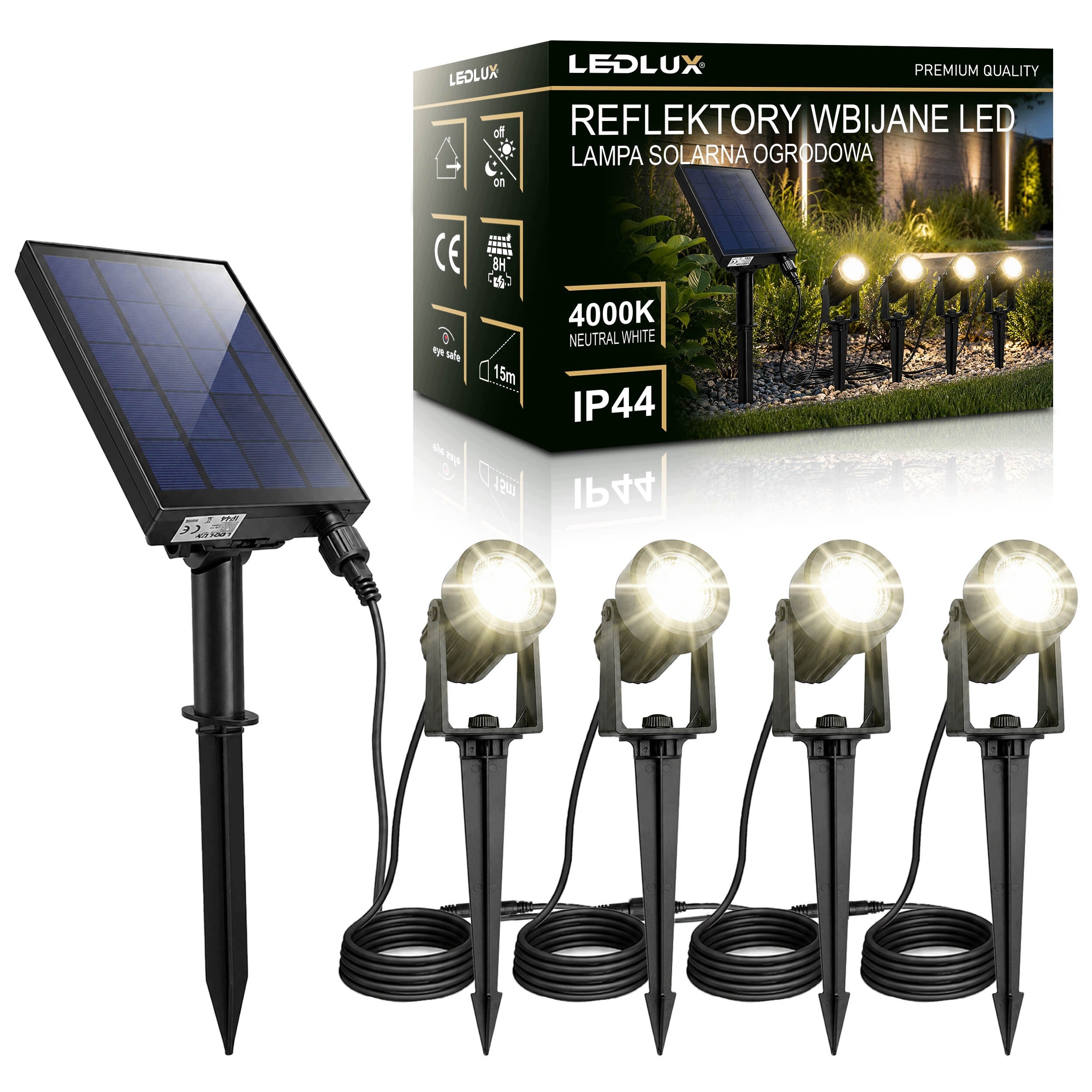 Solar Garden Lamp LED Punched 4X Headlight Twilight Sensor For Garden