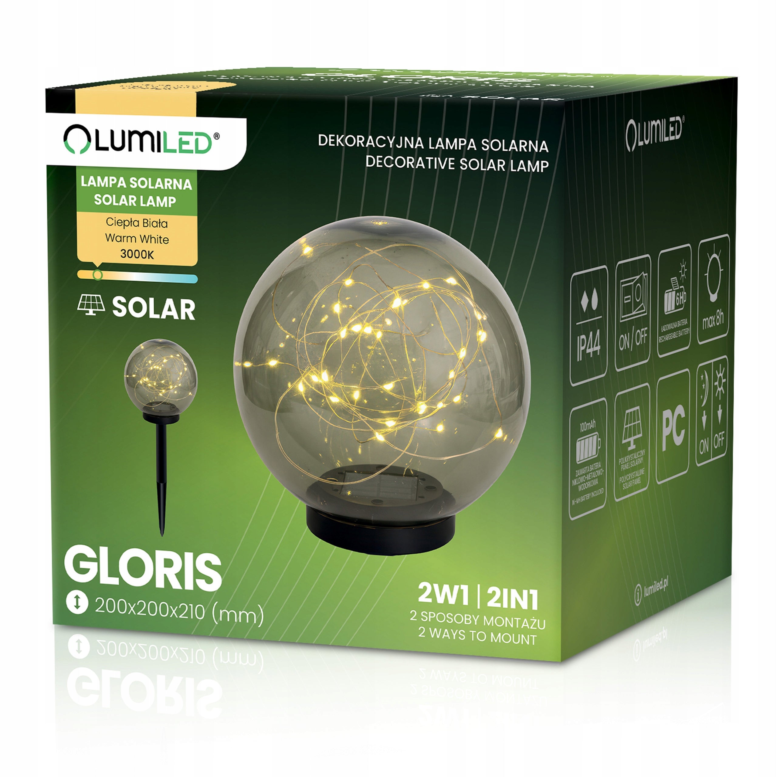 Solar Garden Lamp LED Punched Ground Decorative Ball 20 cm Smoke Manufacturer code kulka do ogrodu słupek ogrodowy drucik led