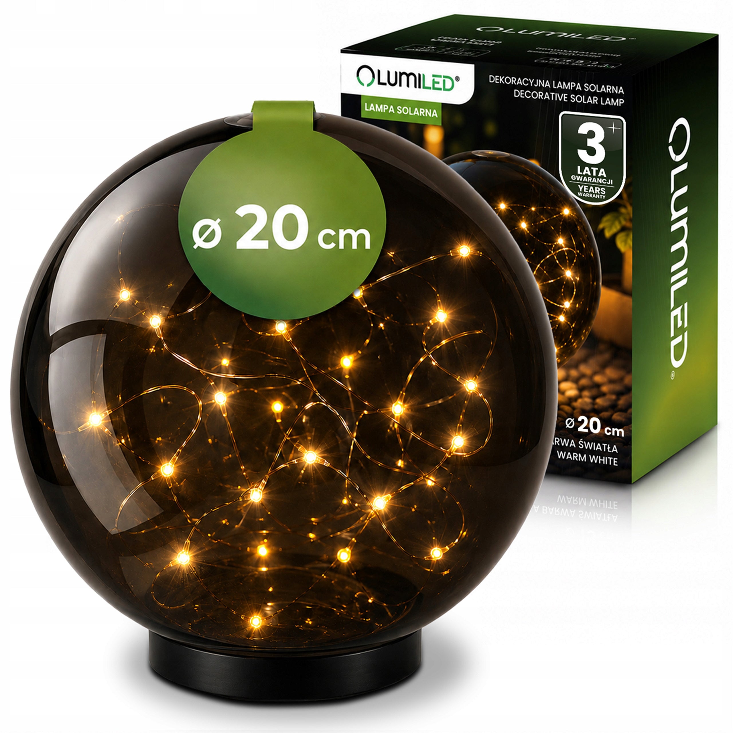 Solar Garden Lamp LED Punched Ground Decorative Ball 20 cm Smoke