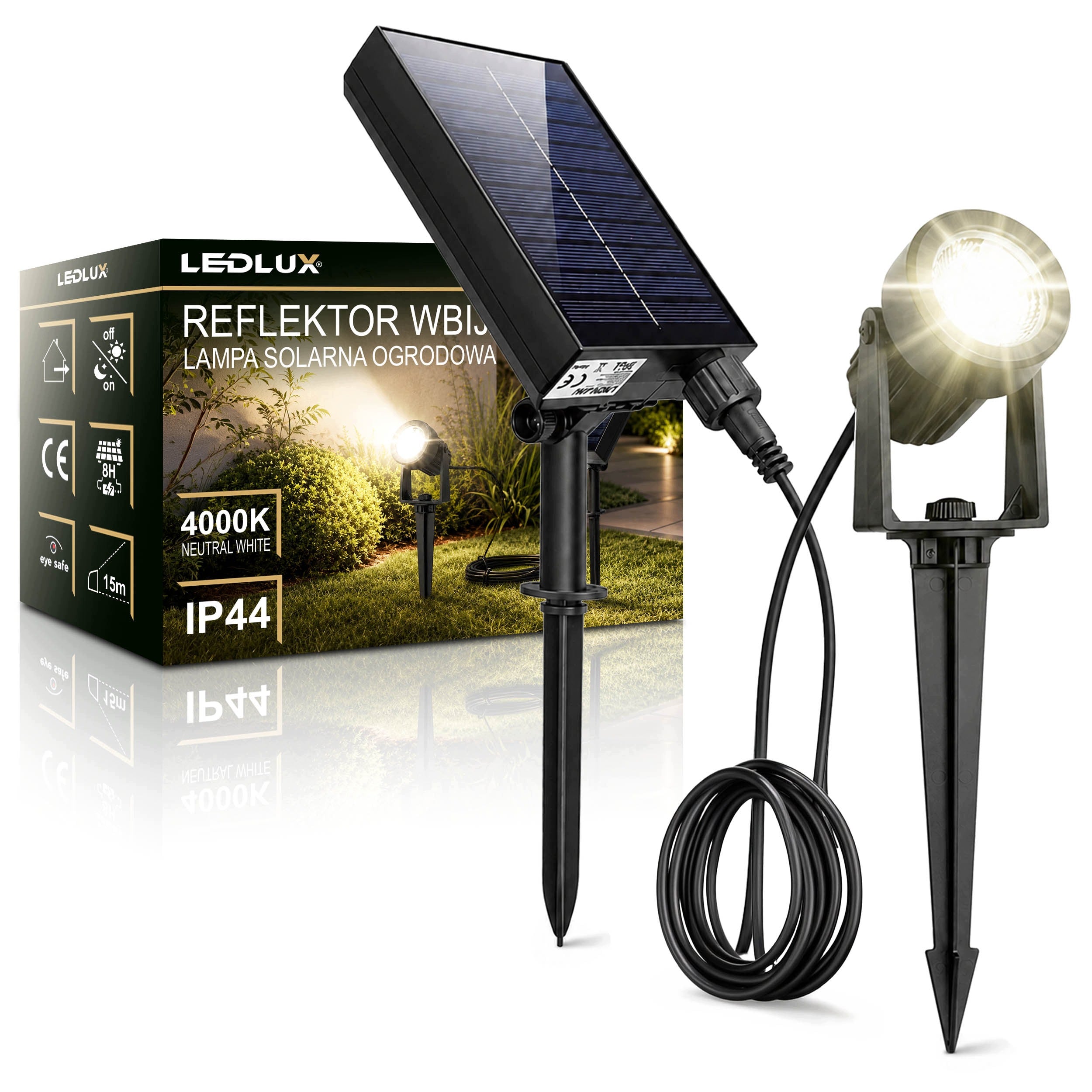 Solar Garden Lamp LED Punched Post Headlight Twilight Sensor