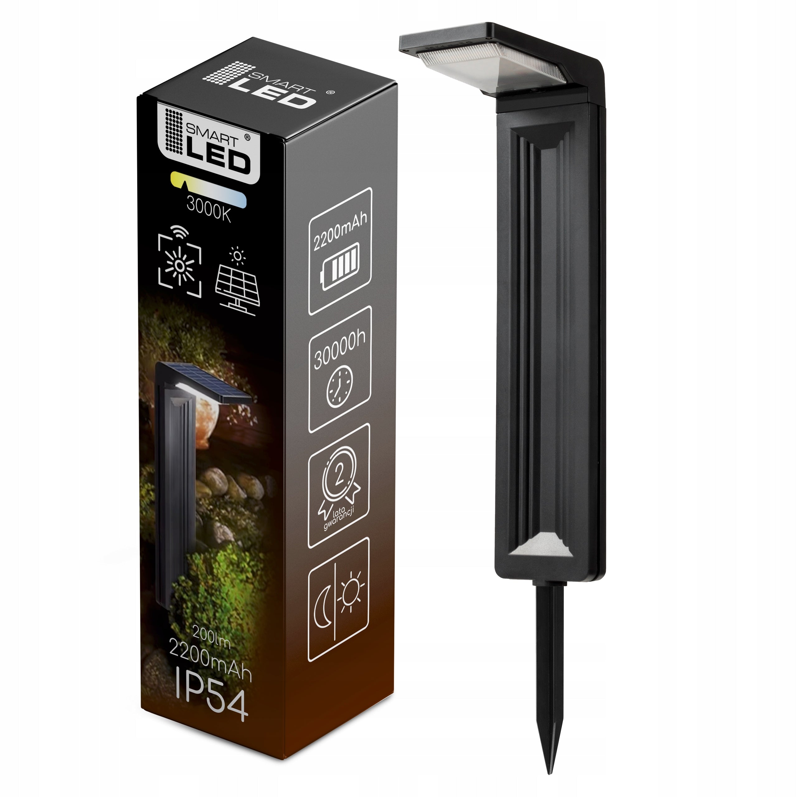 Solar Garden Lamp LED Punched Post Twilight Sensor 3000K Garden Packaging status original
