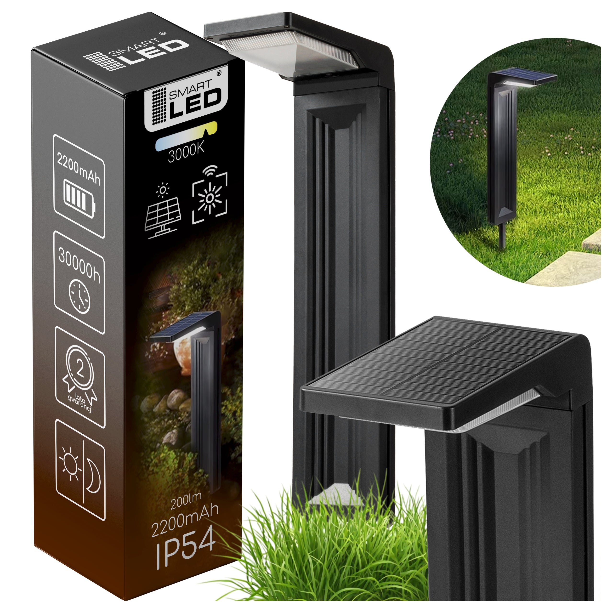 Solar Garden Lamp LED Punched Post Twilight Sensor 3000K Garden