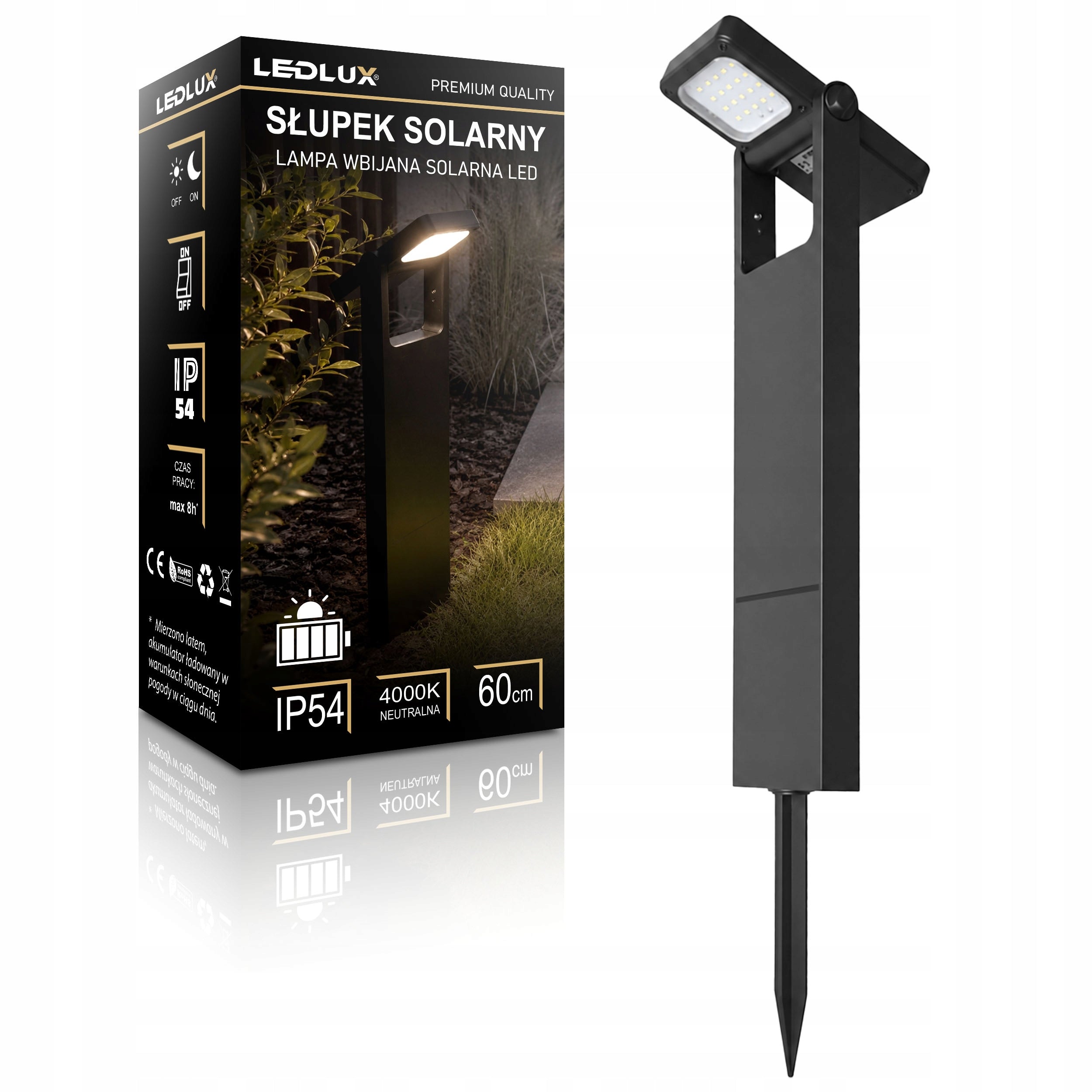 Solar Garden Lamp LED Punched Post Twilight Sensor 4000K Garden Packaging status original