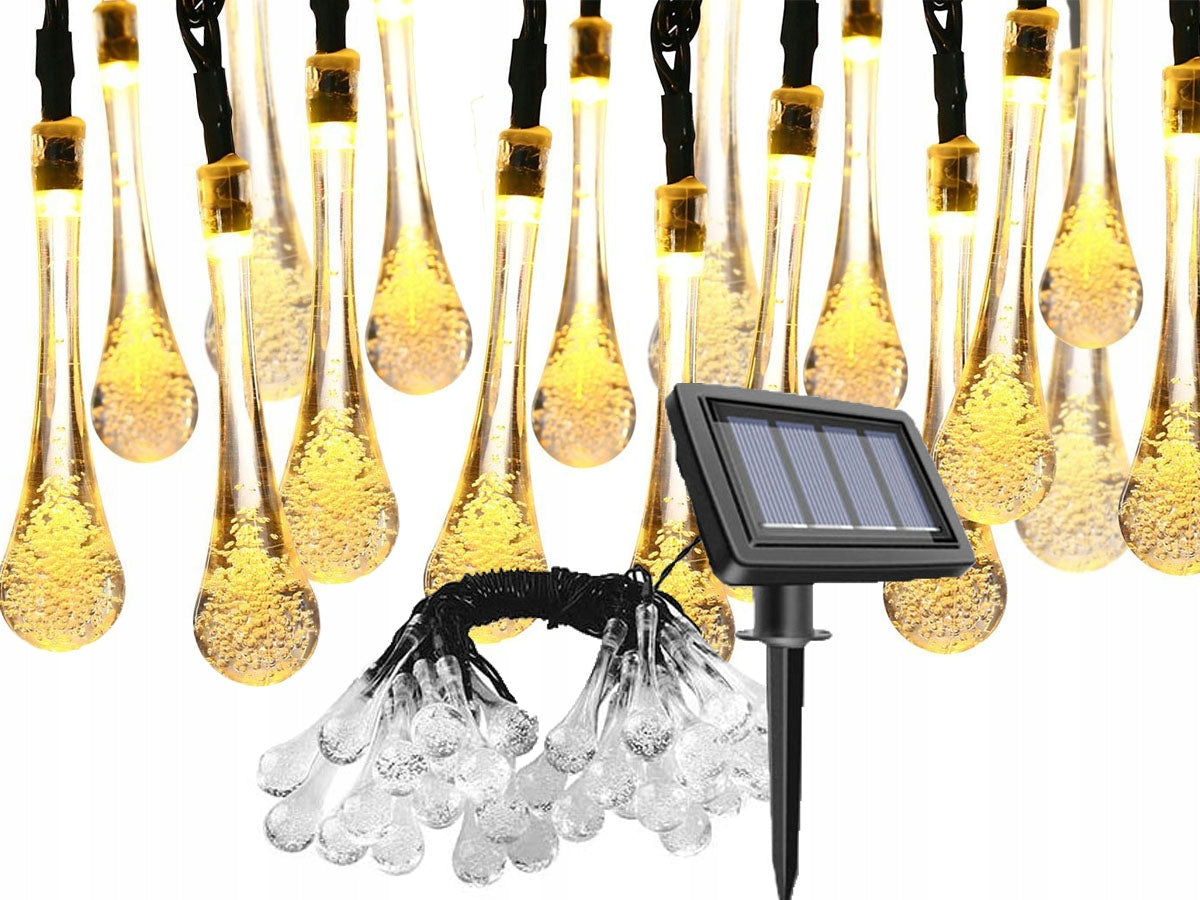 Solar Garden Lamp LED Teardrop Garland Light Punched Ornament LED Chain