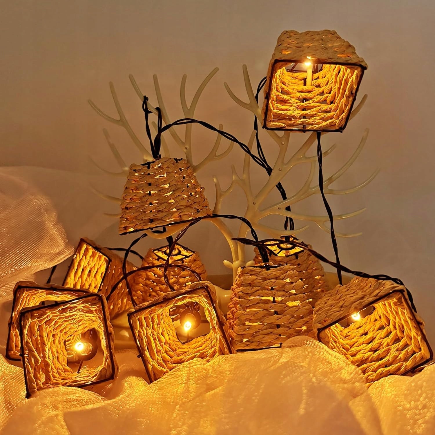 Solar Garden Lights Rattan 10 LED Waterproof Power supply solar