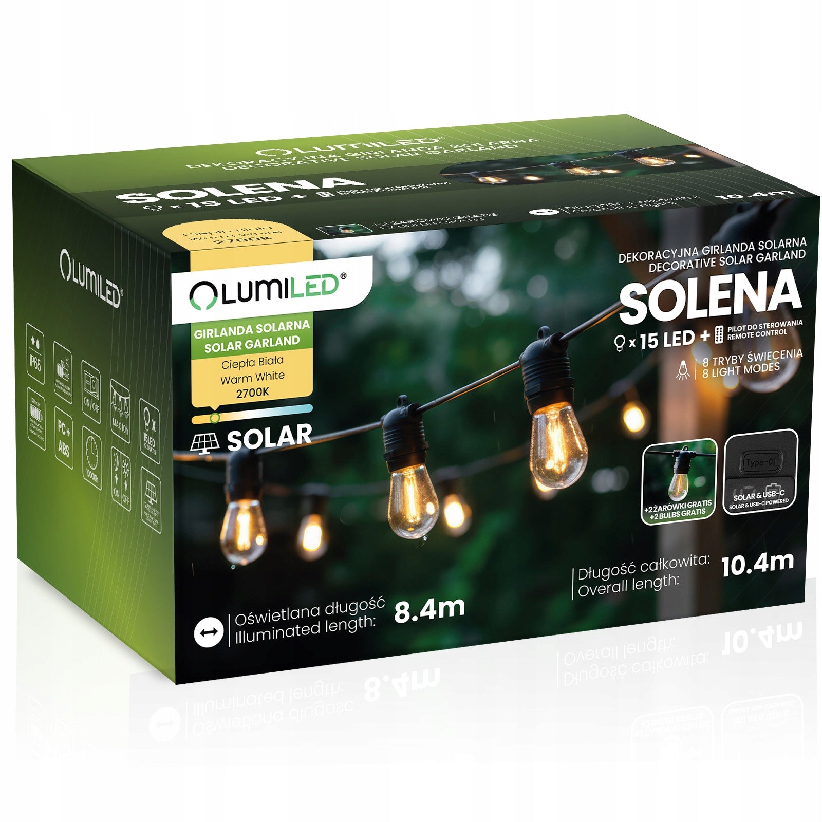 Solar Garland Garden Light 15 Led Balcony Lights Terrace 10m Remote Control Manufacturer code 59075 lampki solarne wbijane kulki do altanki