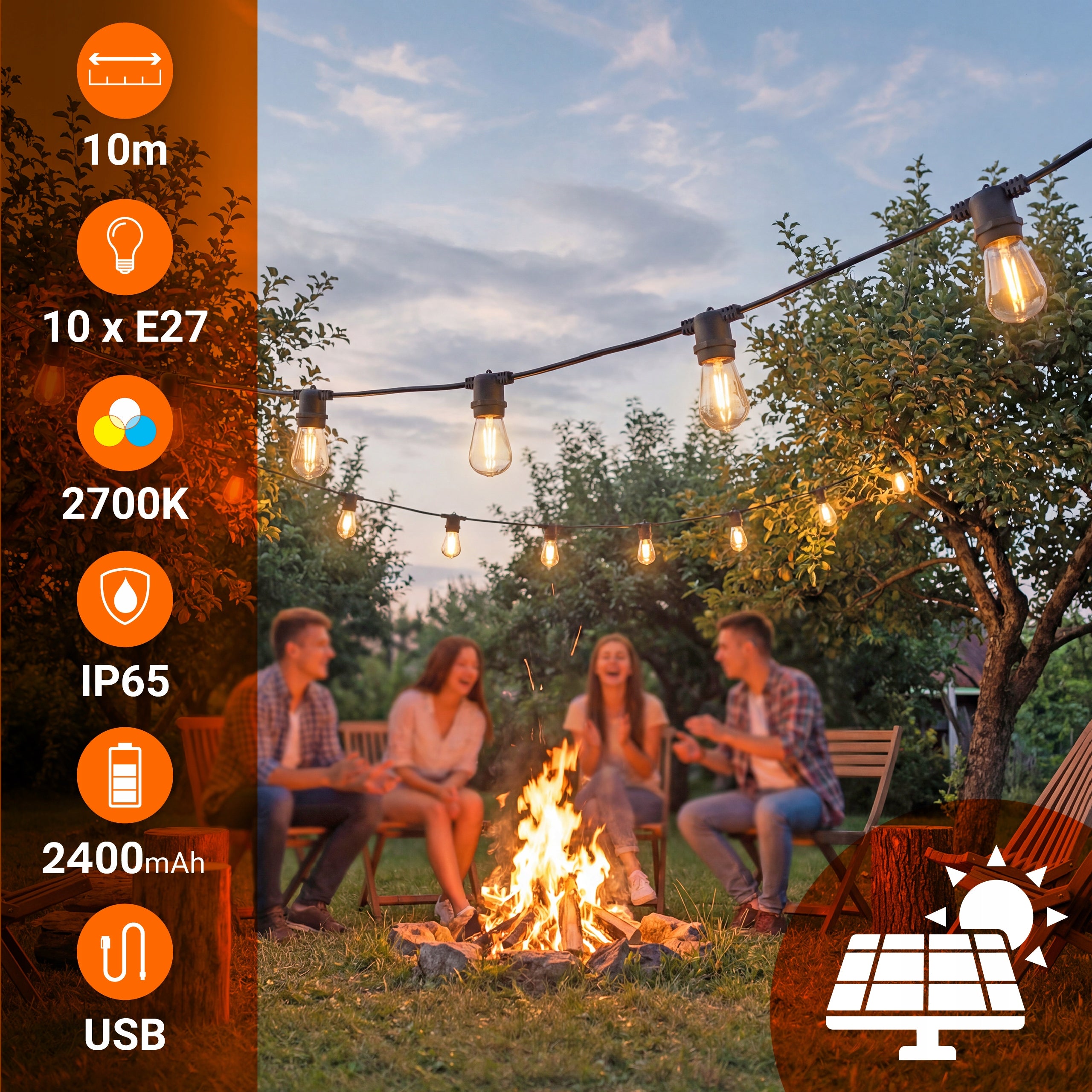 Solar Garland Garden Solar Lights 10m 10X LED Bulb E27 + Remote Control Packaging status original