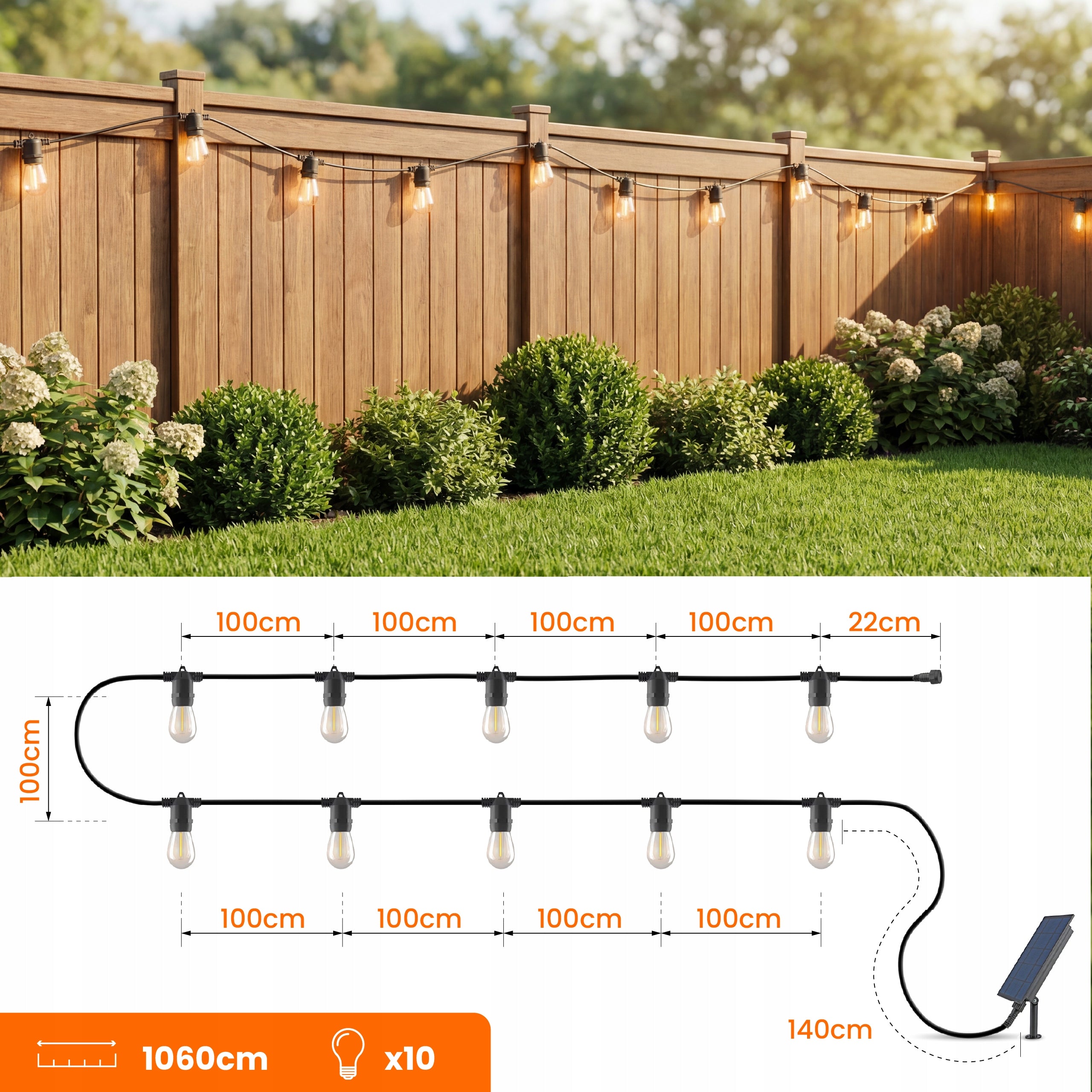 Solar Garland Garden Solar Lights 10m 10X LED Bulb E27 + Remote Control Power supply solar