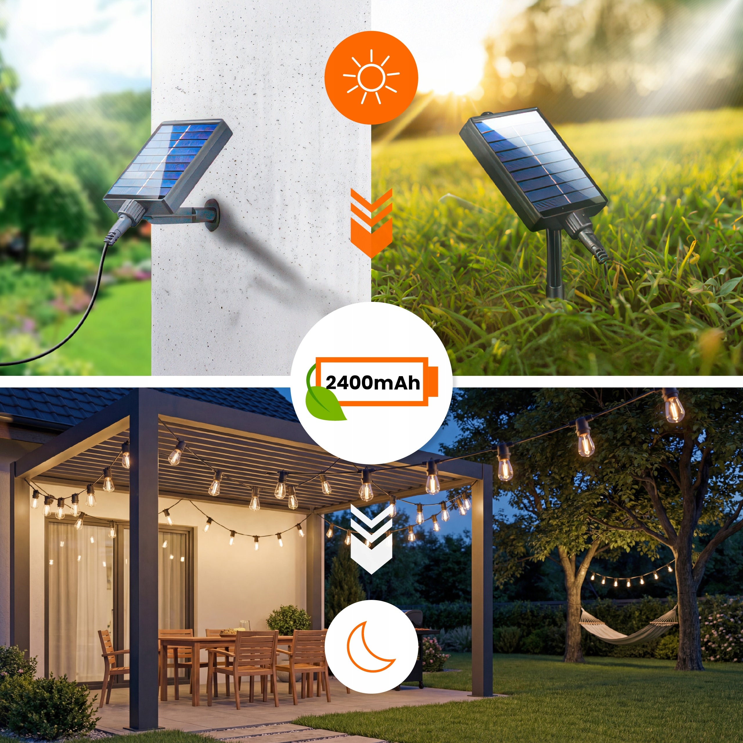 Solar Garland Garden Solar Lights 20m 20X LED Bulb E27 + Remote Control Power supply battery solar