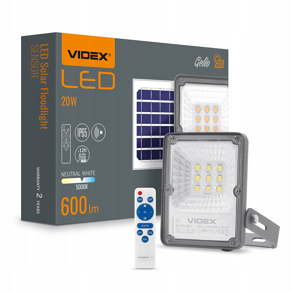 Solar LAMP FLOODLIGHT HALOGEN LED PANEL SOLAR motion sensor VIDEX 20W Color gray