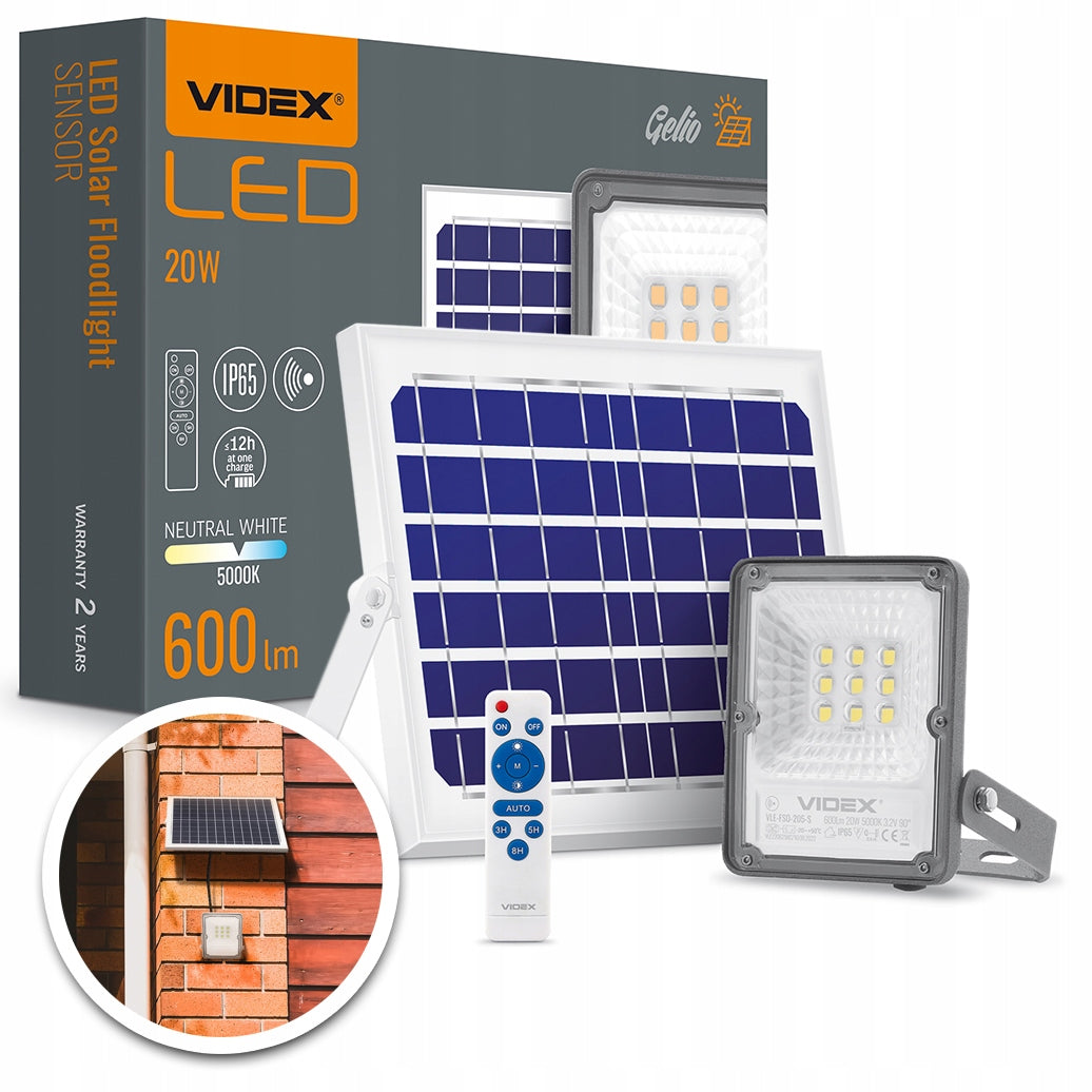 Solar LAMP FLOODLIGHT HALOGEN LED PANEL SOLAR motion sensor VIDEX 20W