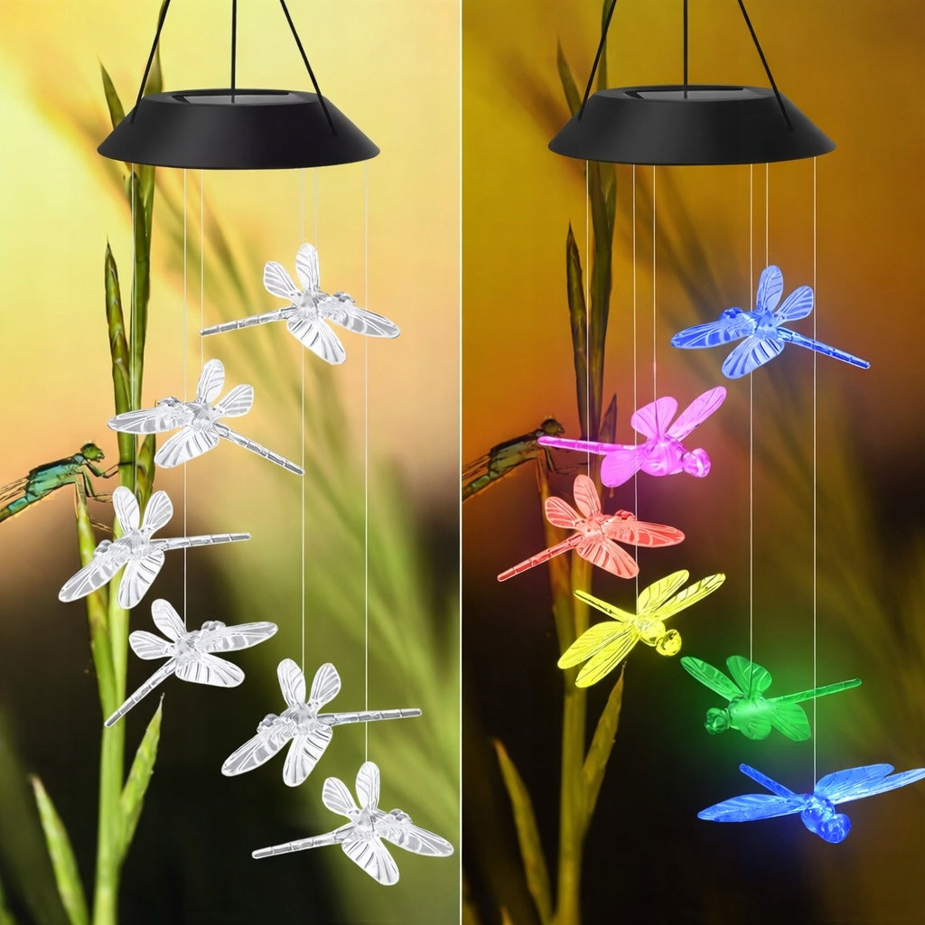 Solar LED Garden Hanging Dragonflies Colorful RGB Lights for Balcony Packaging status original