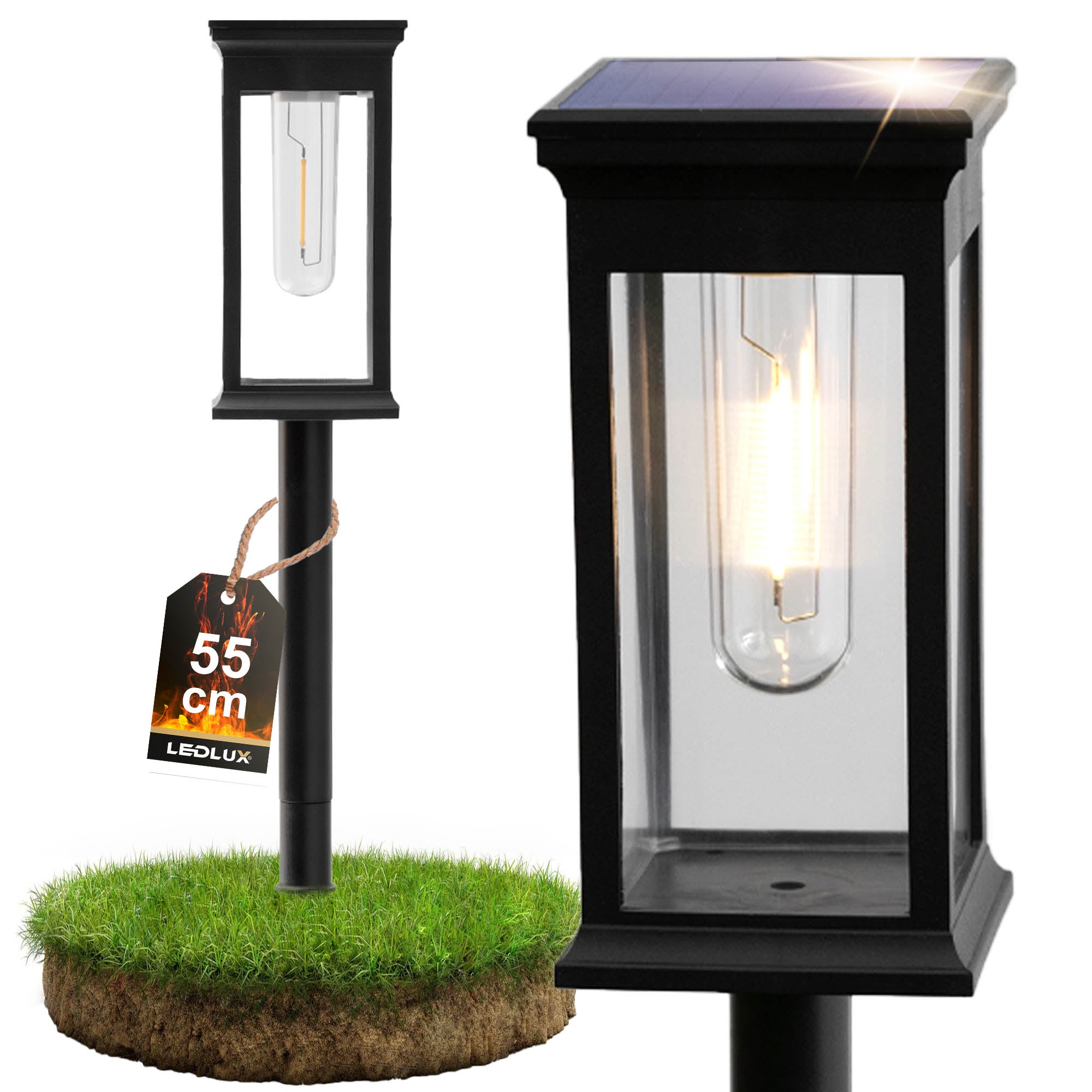Solar Lamp LED GARDEN POST HAMMERED Black