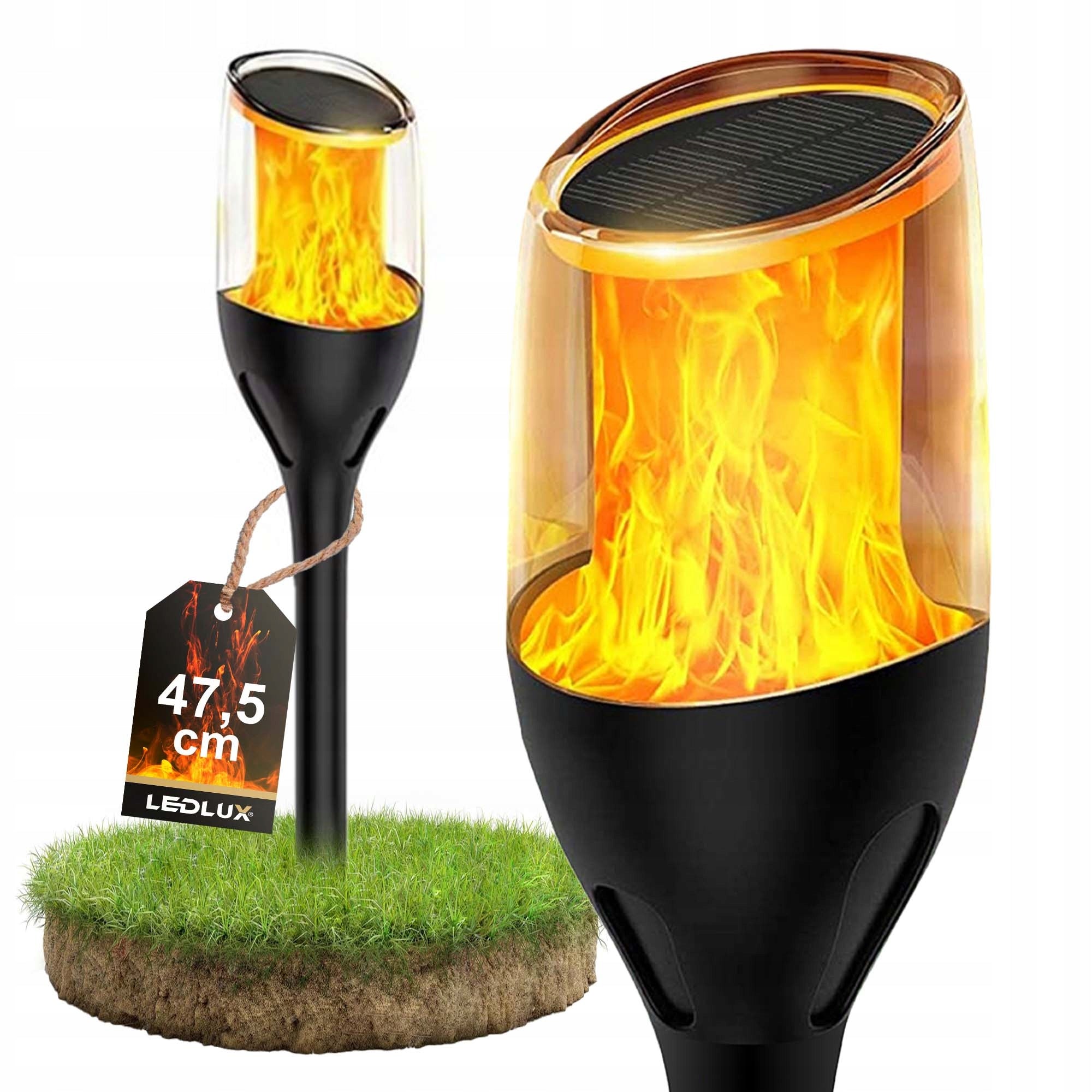 Solar Lamp LED LANTERN TORCH HAMMERED Flame Post Premium