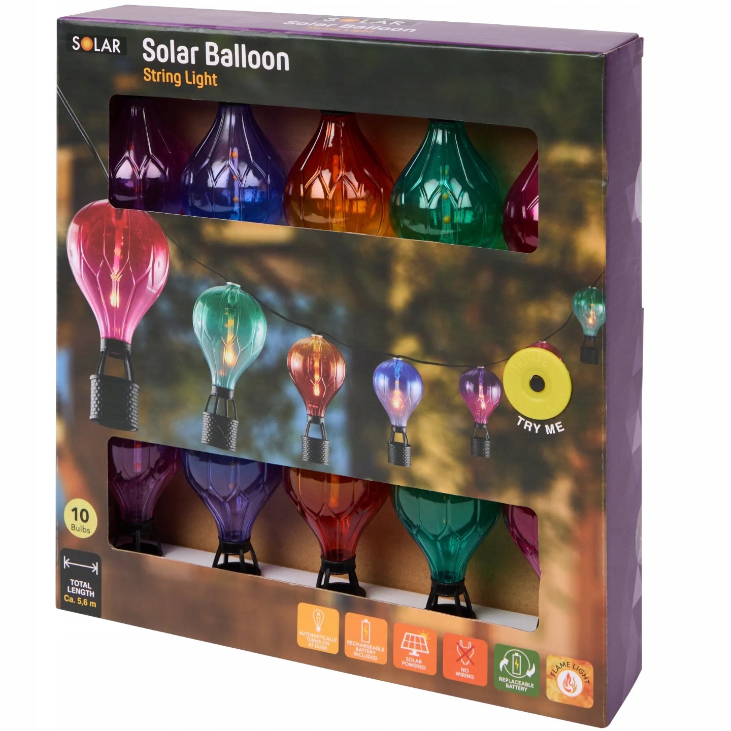 Solar Light Chain LED Colorful Balloons Garland 10 Lamps 5,6m Solar