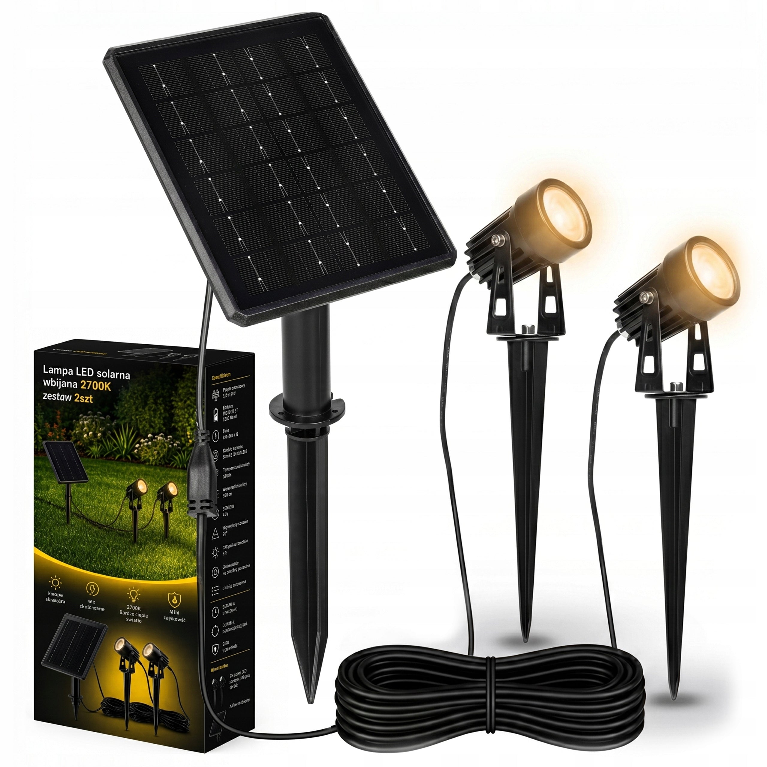Solar Light for Garden 2x LED Headlight with Sensor Waterproof
