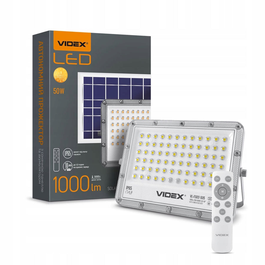 Solar floodlight LED halogen lamp Videx 50W 1000lm IP65 + remote control
