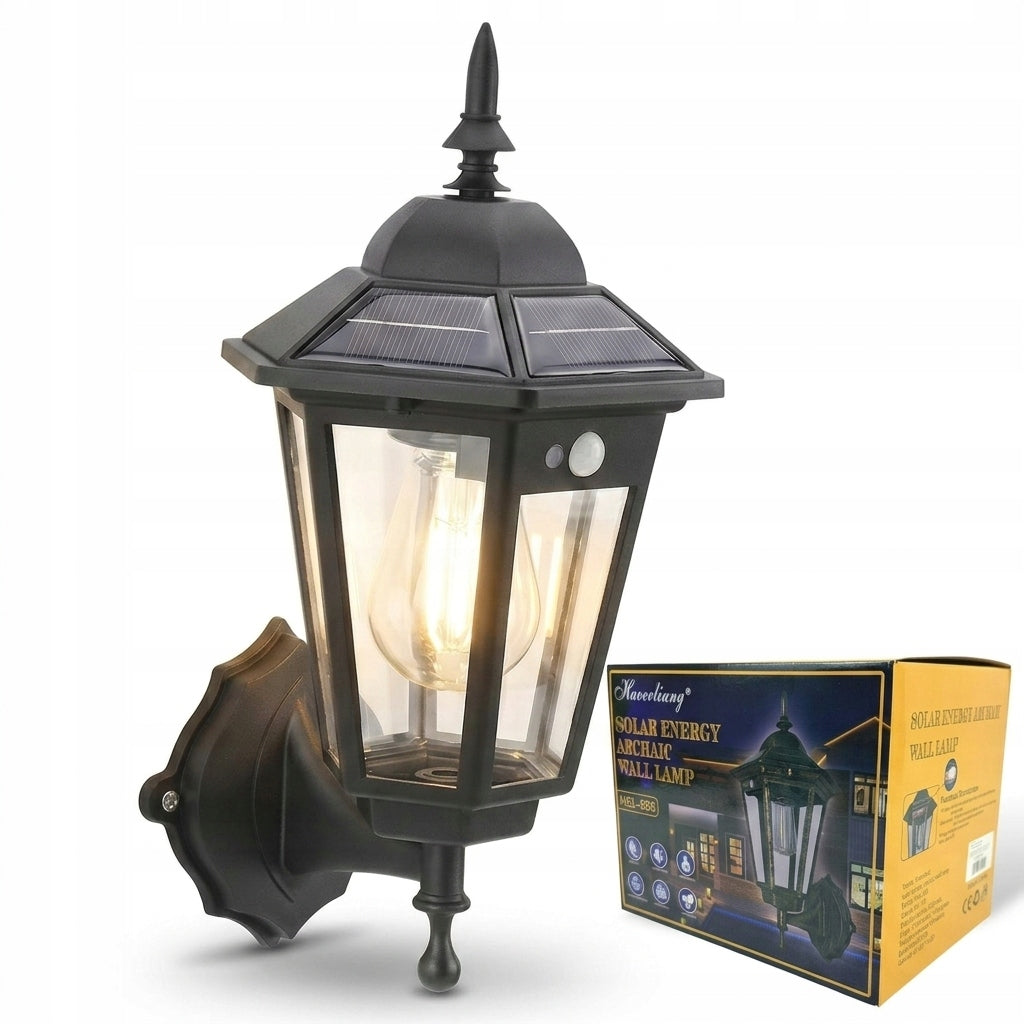 Solar lamp retro LED wall lamp with motion sensor BLACK