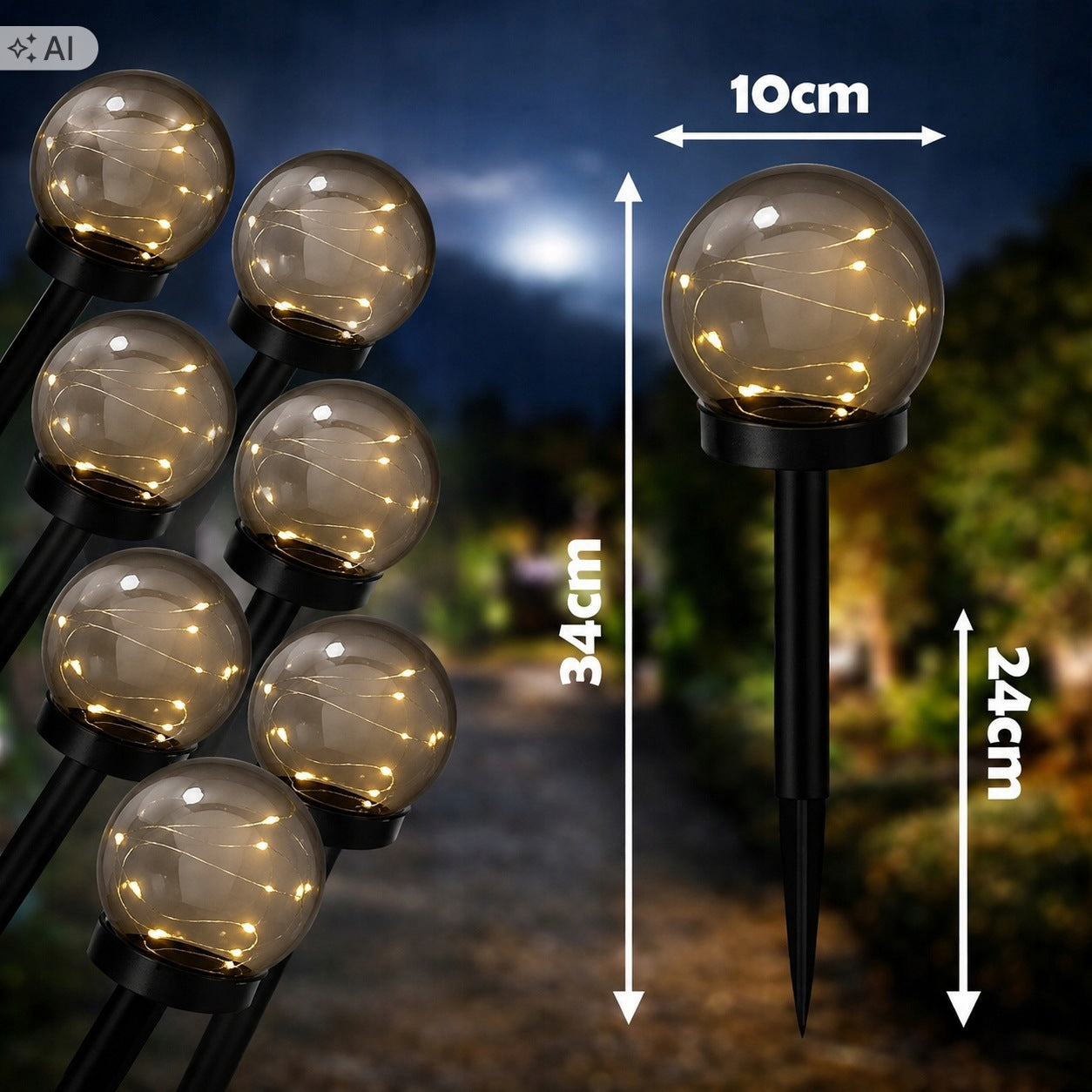 Solar lights balls 8 pcs 34 cm hammered garden 6 LED dusk sensor Packaging status original