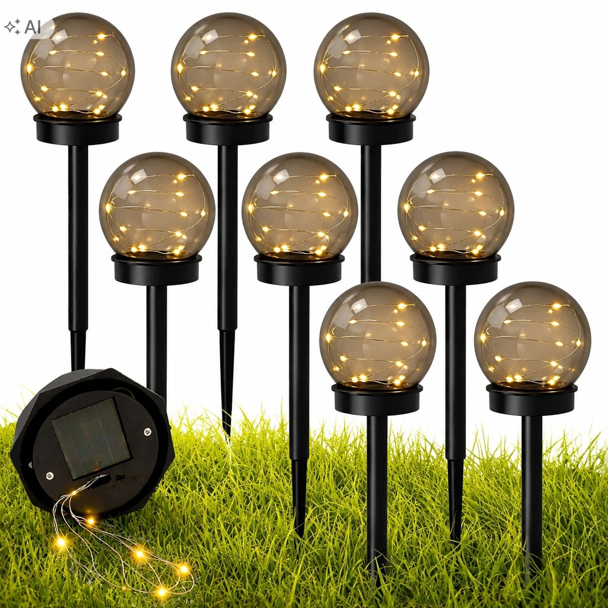 Solar lights balls 8 pcs 34 cm hammered garden 6 LED dusk sensor