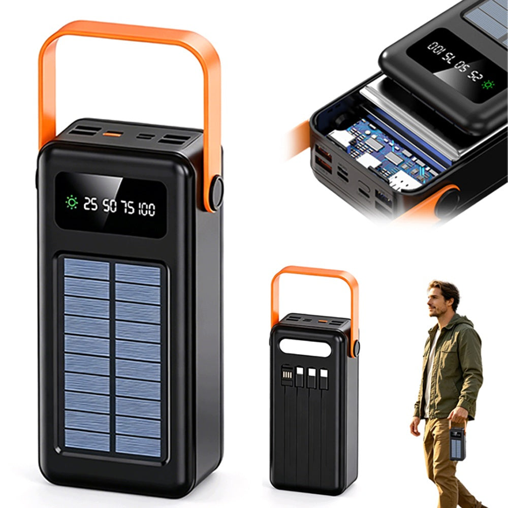 Solar power bank 80000mah powerbank station led flashlight black Rechargeable
