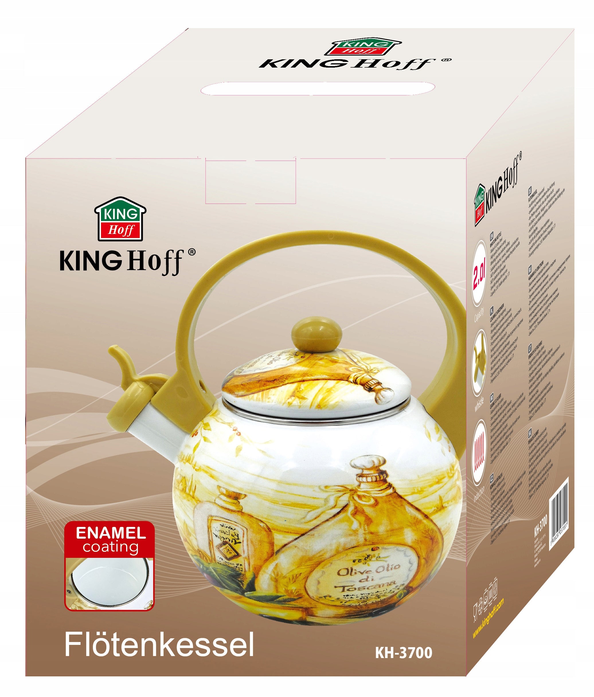 Solid Enamel Kettle with Whistle Steel 2 Lit Kinghoff Induction Gas Manufacturer code KH-3700