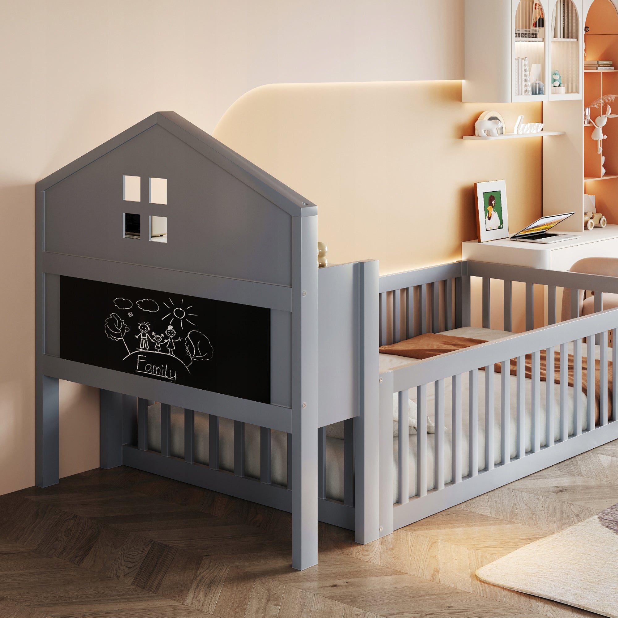 Solid Wood Children's Bed 90x200cm with Safety Gate, Drawers, and Shelves Brand no brand