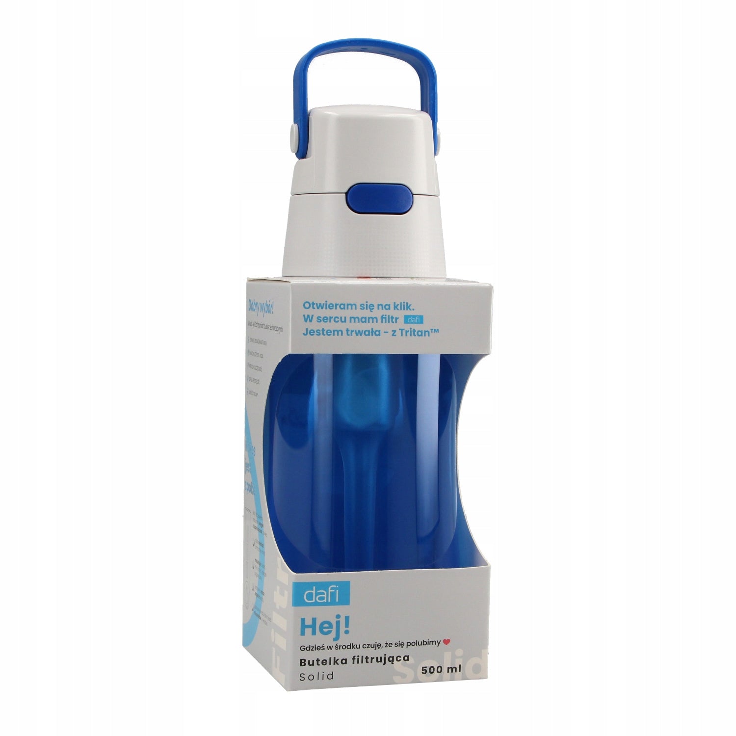Solid filter bottle with water filter Dafi 0,5 L sapphire blue Manufacturer code D.BUT.FIL.SOLID.0.5.BARW.SZAF.P
