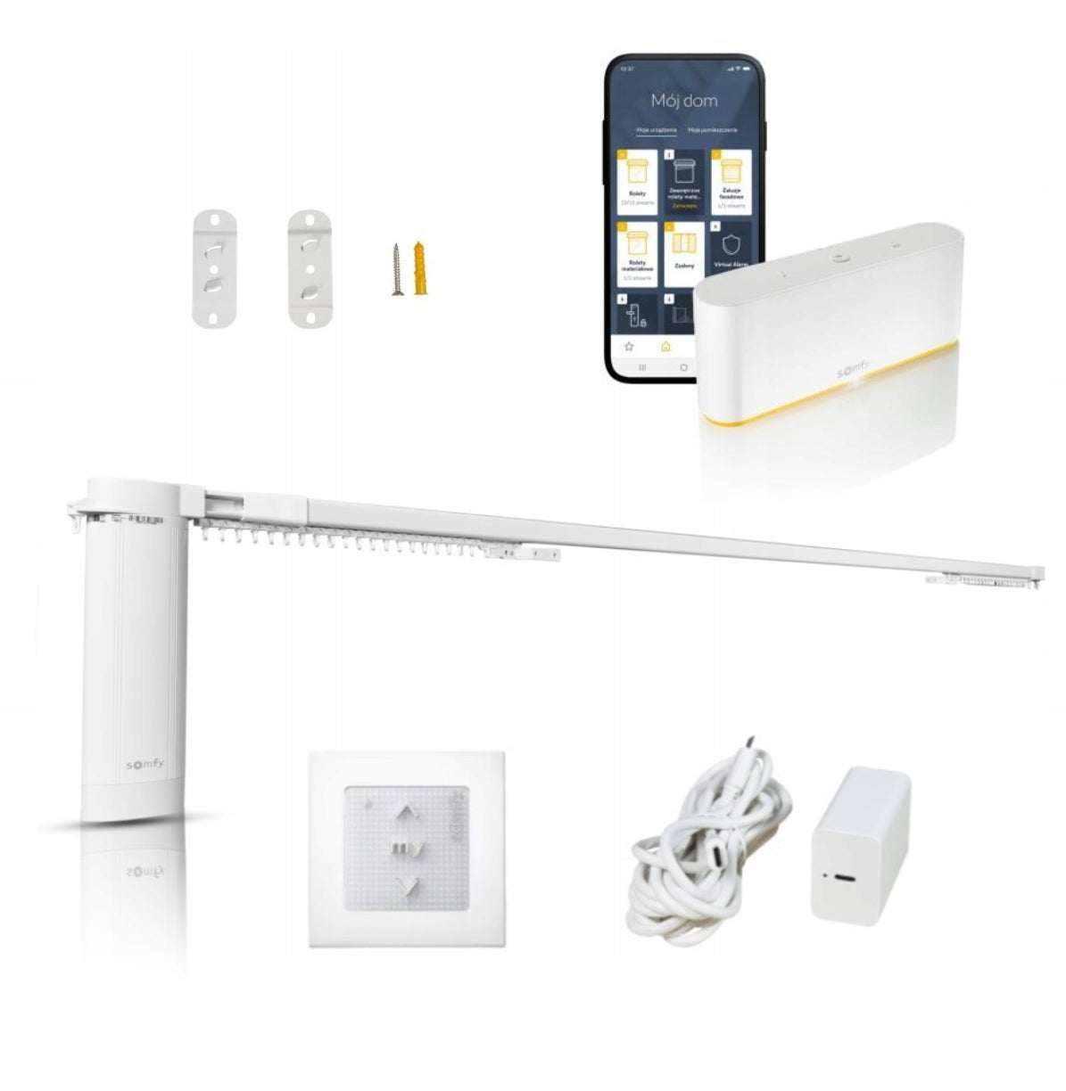 Somfy electric curtain rod with TaHoma WiFi control panel curtain drive